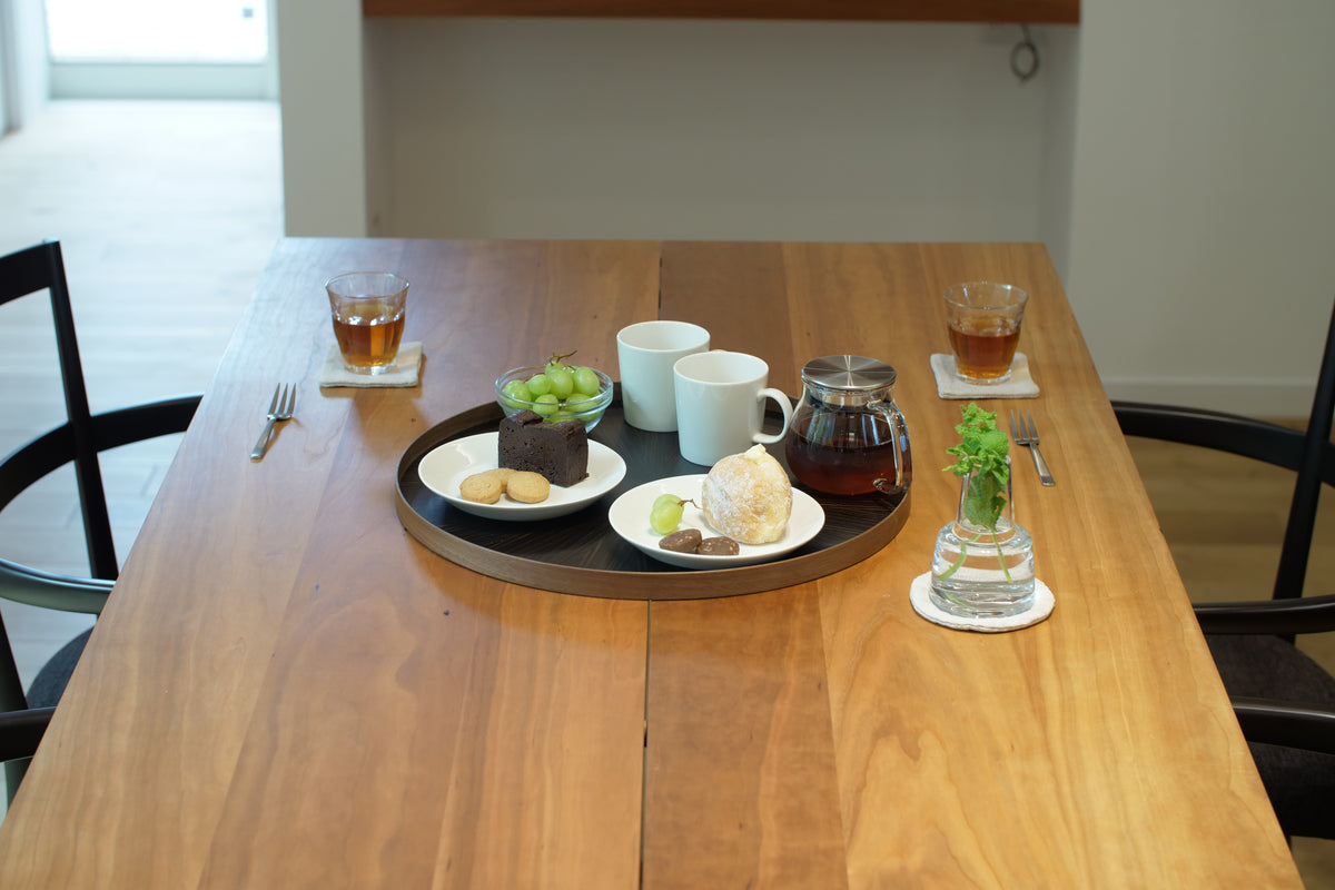 お盆 トレイ | Round Rays Tray (丸) L φ440 | 黒檀 | 森工芸