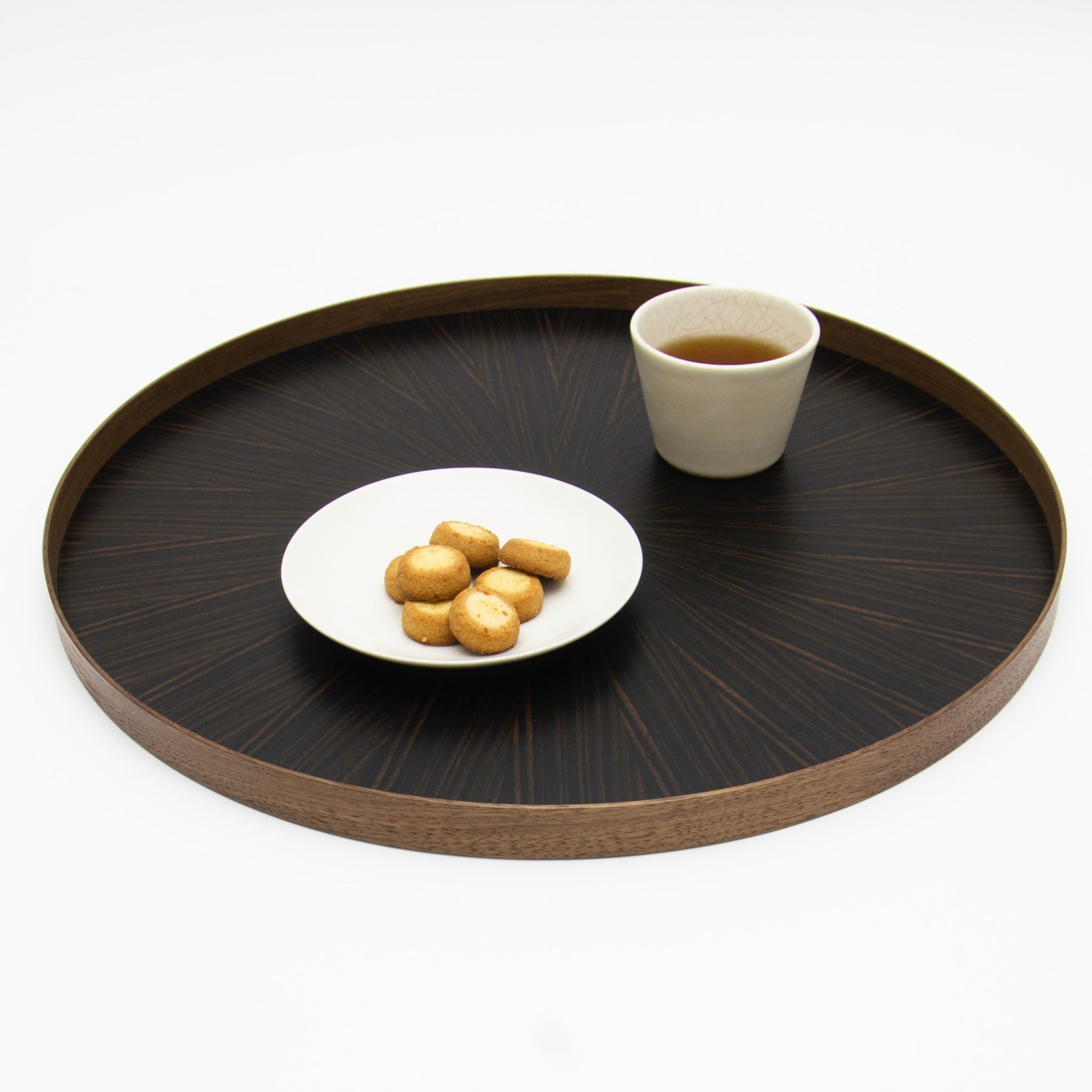 お盆 トレイ | Round Rays Tray (丸) L φ440 | 黒檀 | 森工芸
