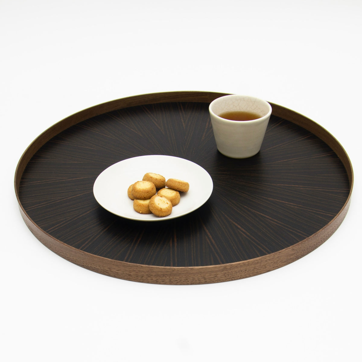 お盆 トレイ | Round Rays Tray (丸) L φ440 | 黒檀 | 森工芸