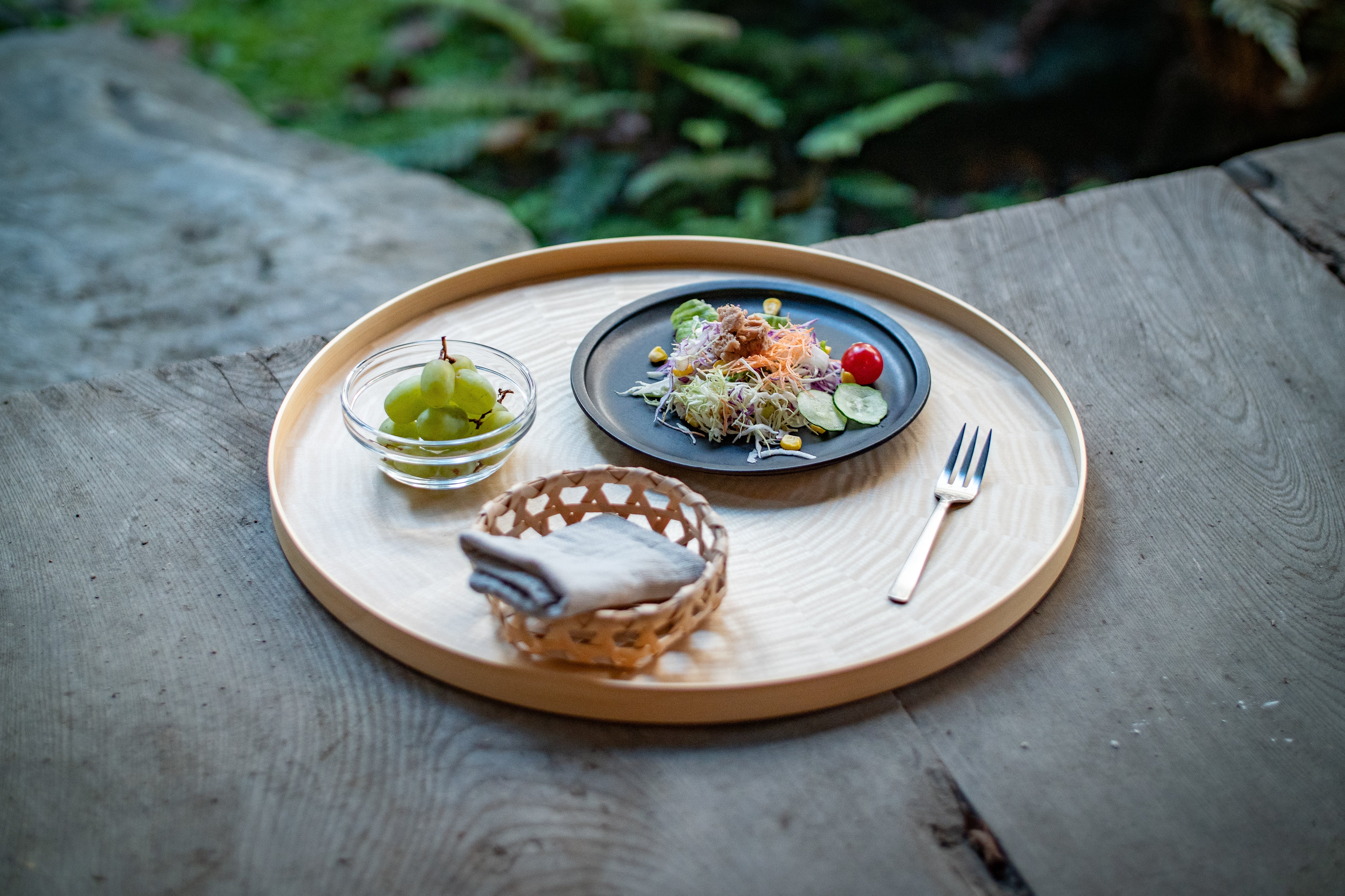 お盆 トレイ | Round Rays Tray (丸) L φ440 | ホワイトシカモア | 森工芸
