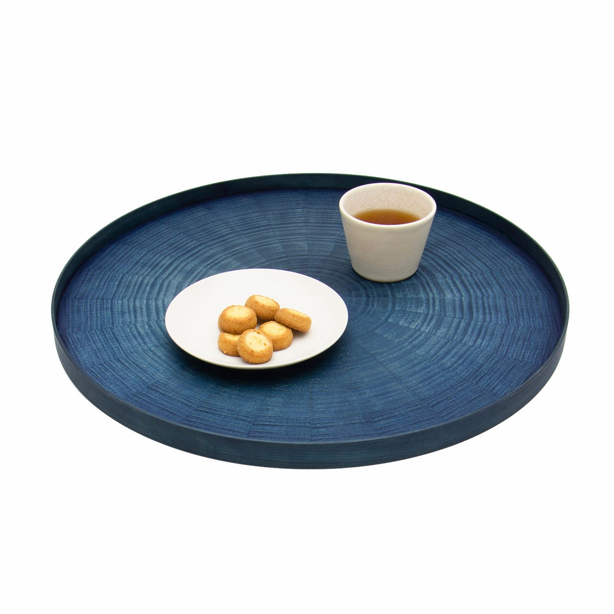 お盆 トレイ | Round Rays Tray (丸) L φ440 | ホワイトシカモア 藍染 | 森工芸