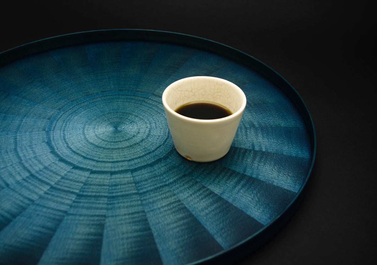 お盆 トレイ | Round Rays Tray (丸) L φ440 | ホワイトシカモア 藍染 | 森工芸