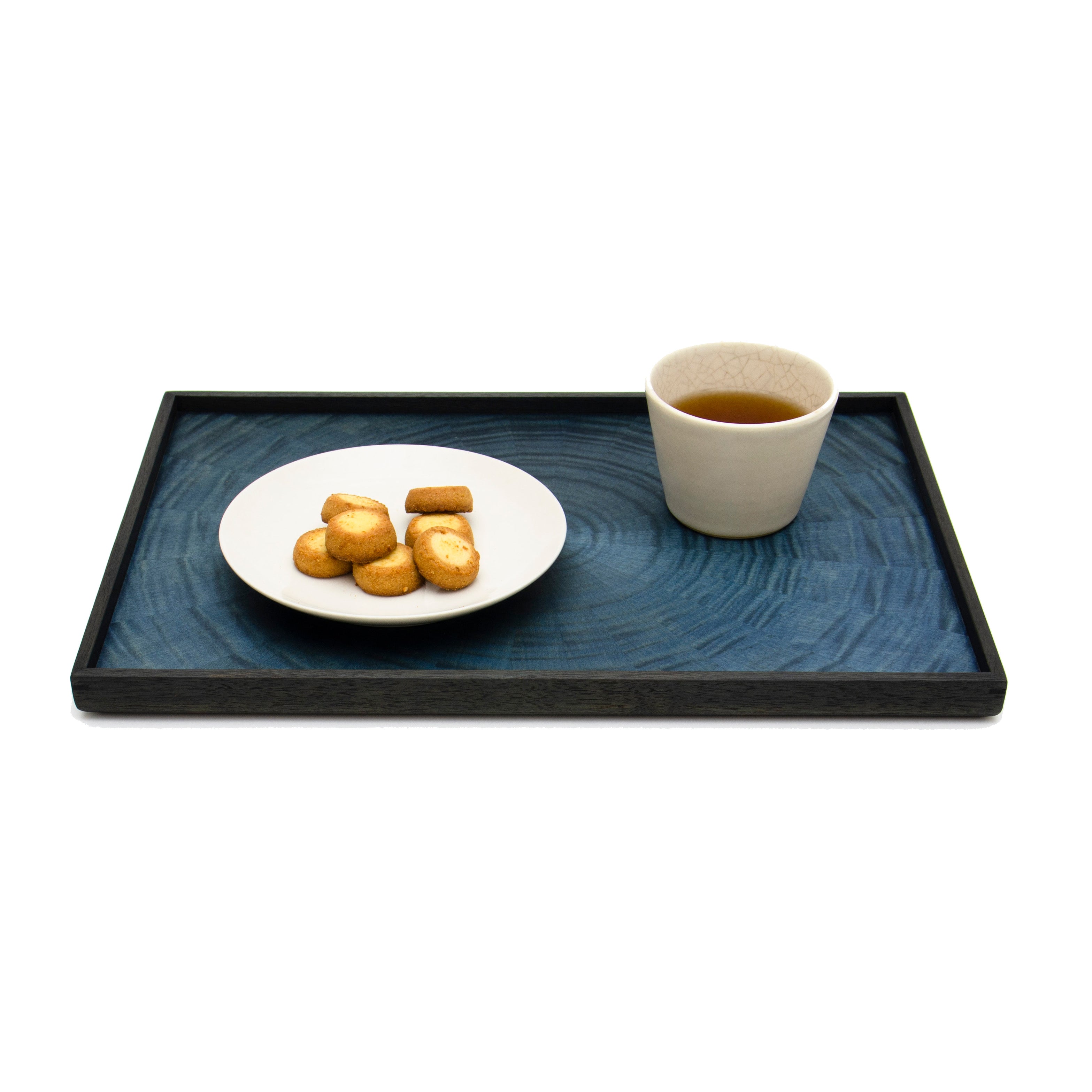 お盆 トレイ | Rectangle Rays Tray (四角) | ホワイトシカモア 藍染 | 森工芸