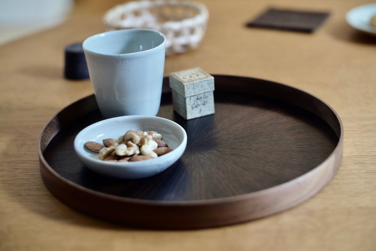 お盆 トレイ | Round Rays Tray (丸) S φ280 | 黒檀 | 森工芸