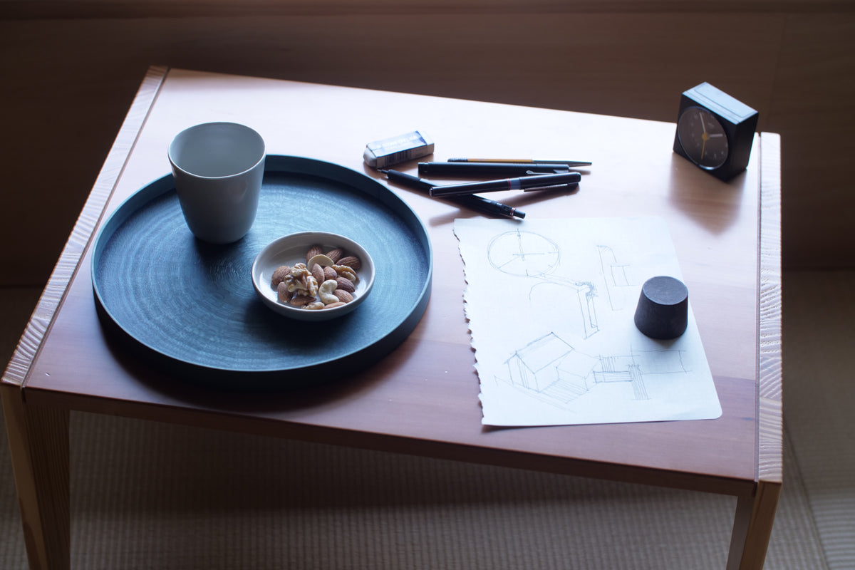 お盆 トレイ | Round Rays Tray (丸) S φ280 | ホワイトシカモア 藍染 | 森工芸