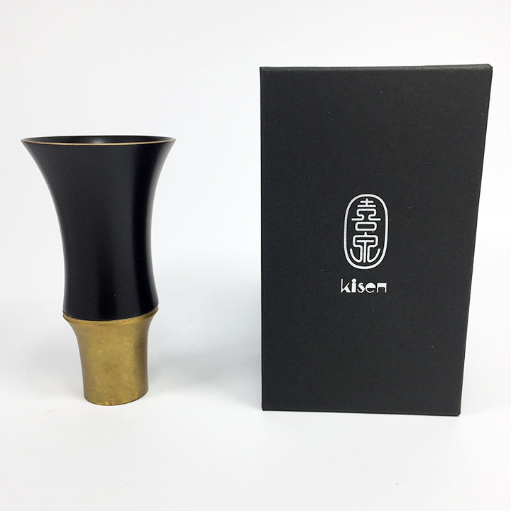 日本酒グラス | 高岡銅器 山中漆器 ぐい呑み | BAMBOO 黒漆 (TALL)MELLOW GOLD/MISTY SILVER | 喜泉