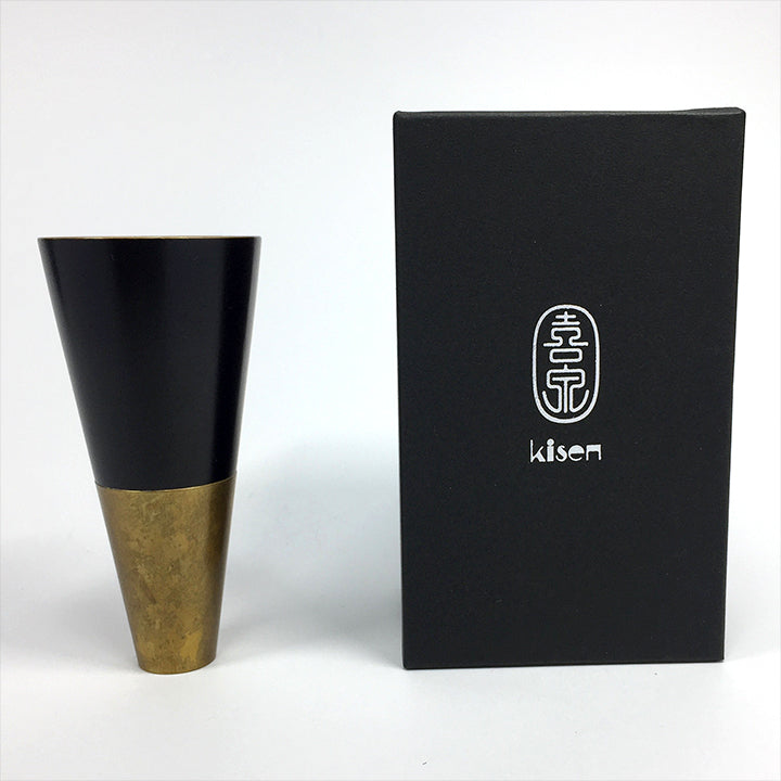 日本酒グラス | 高岡銅器 山中漆器 ぐい呑み | HORN 黒漆 MELLOW GOLD/MISTY SILVER | 喜泉