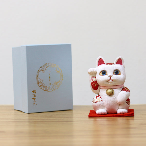 招き猫 | 江戸木目込み 招き猫 風水(中) | 白色 | 柿沼人形 - 日本工芸