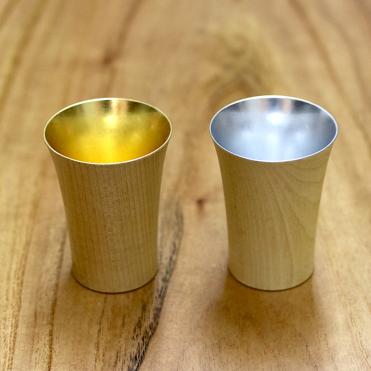 山中漆器 酒器 | 祝杯 ミズメ桜 ナチュラル | ⾦/銀セット | 白鷺木工