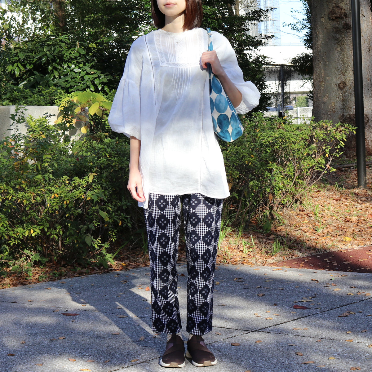 久留米絣 現代風もんぺ | 花菱格子 | 濃紺 S/M/L | 野村織物