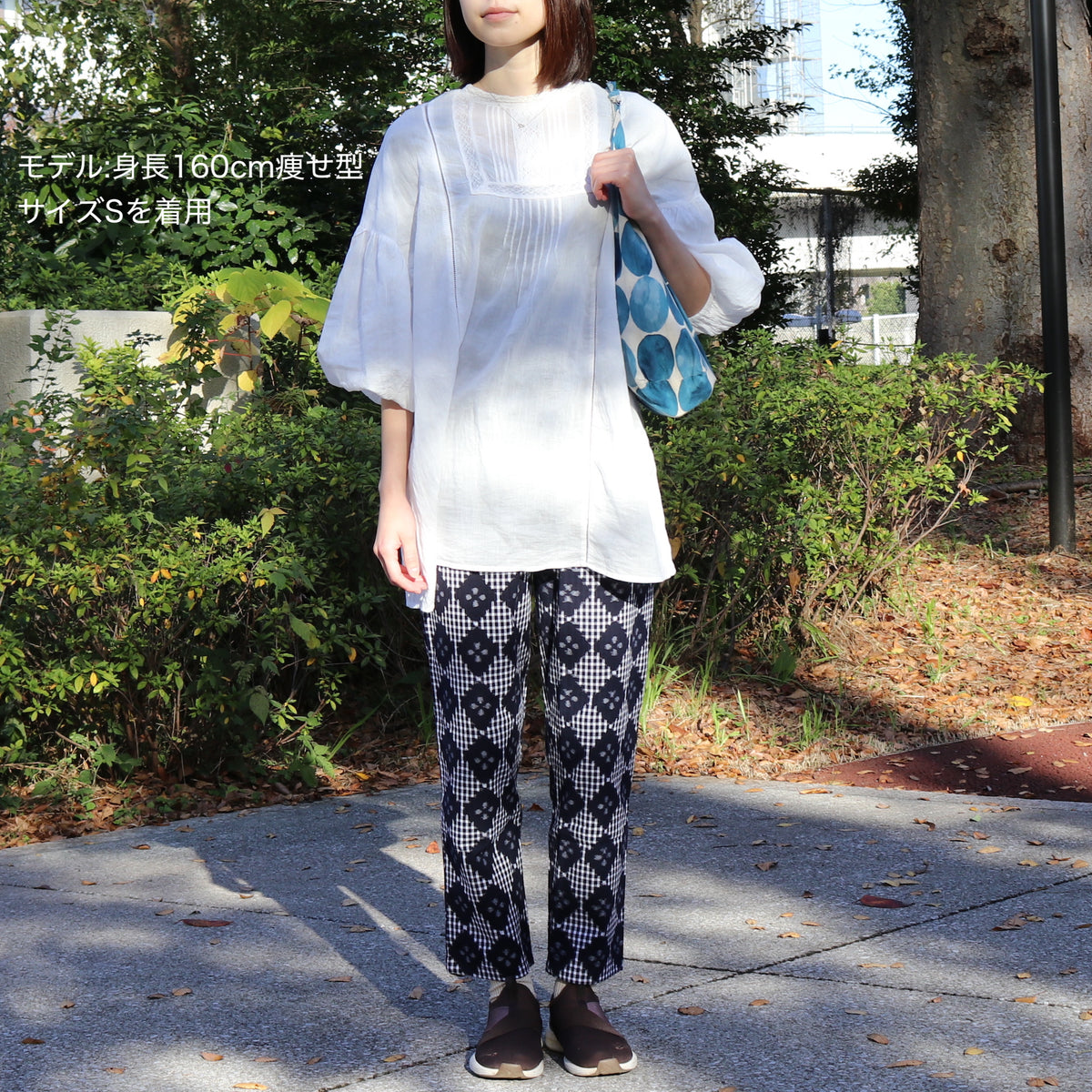 久留米絣 現代風もんぺ | 花菱格子 | 濃紺 S/M/L | 野村織物