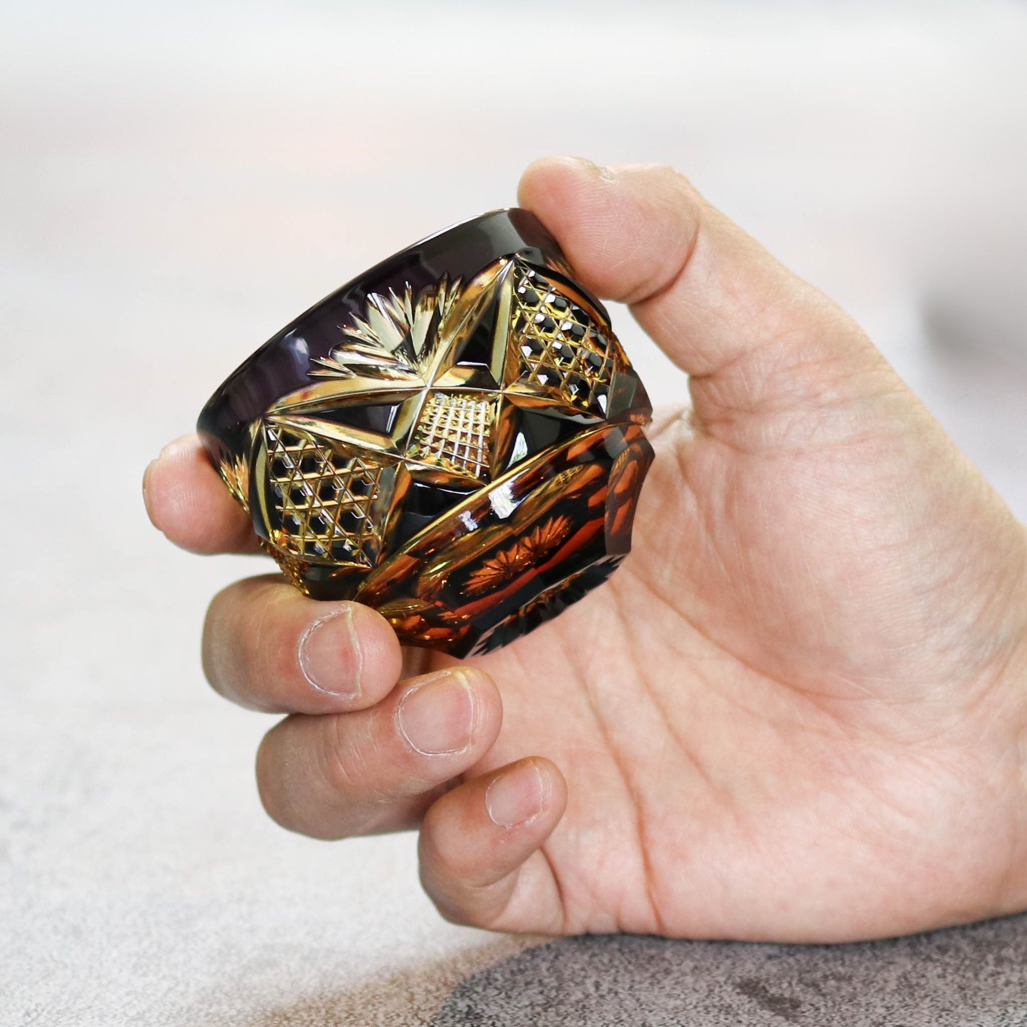 綾ガラス 酒器 | 綾切子 猪口 | 琥珀 パープル | グラスアート黒木