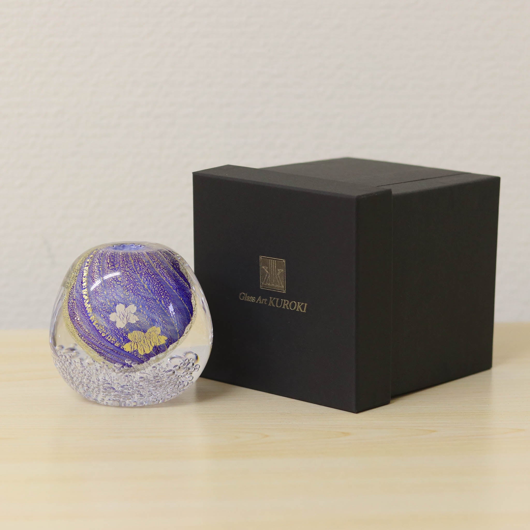 綾ガラス 一輪挿し | 月影の桜 | コバルトブルー | グラスアート黒木