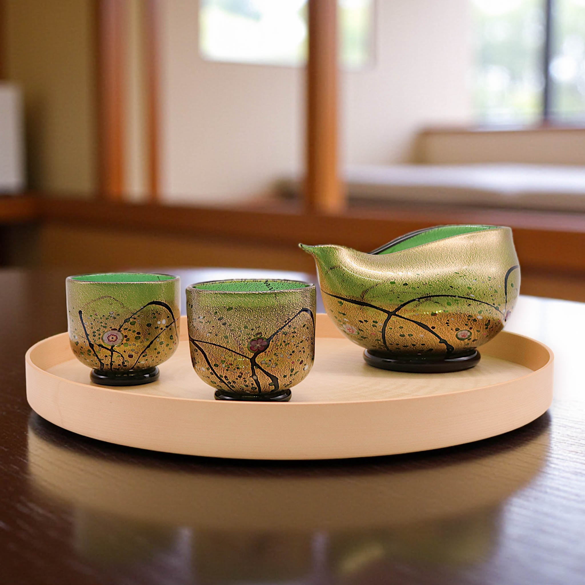 綾ガラス セット片口 | 光琳 珀 | トルコグリーン | グラスアート黒木