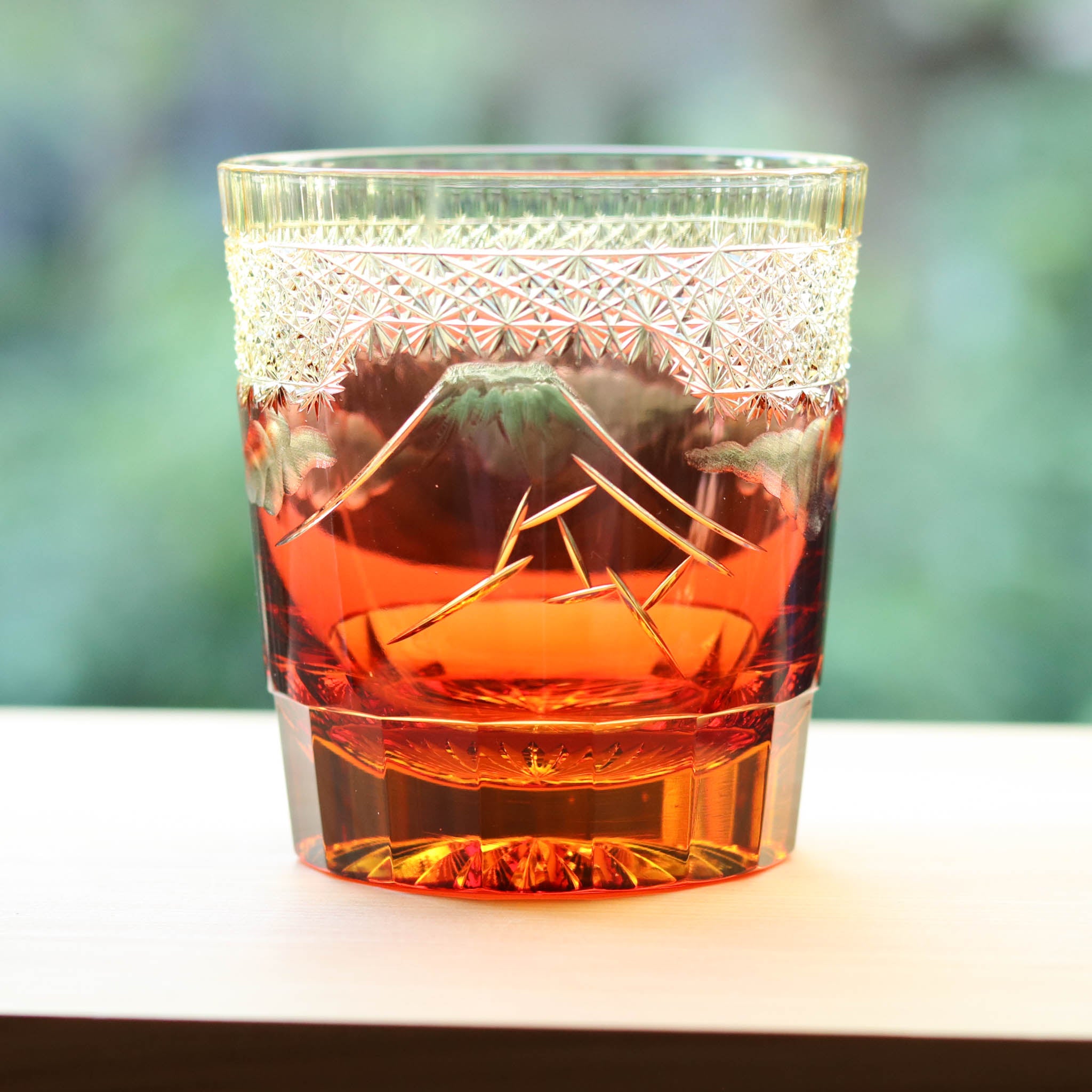 江戸切子 ロックグラス｜山下白雨｜琥珀 金赤｜山田硝子