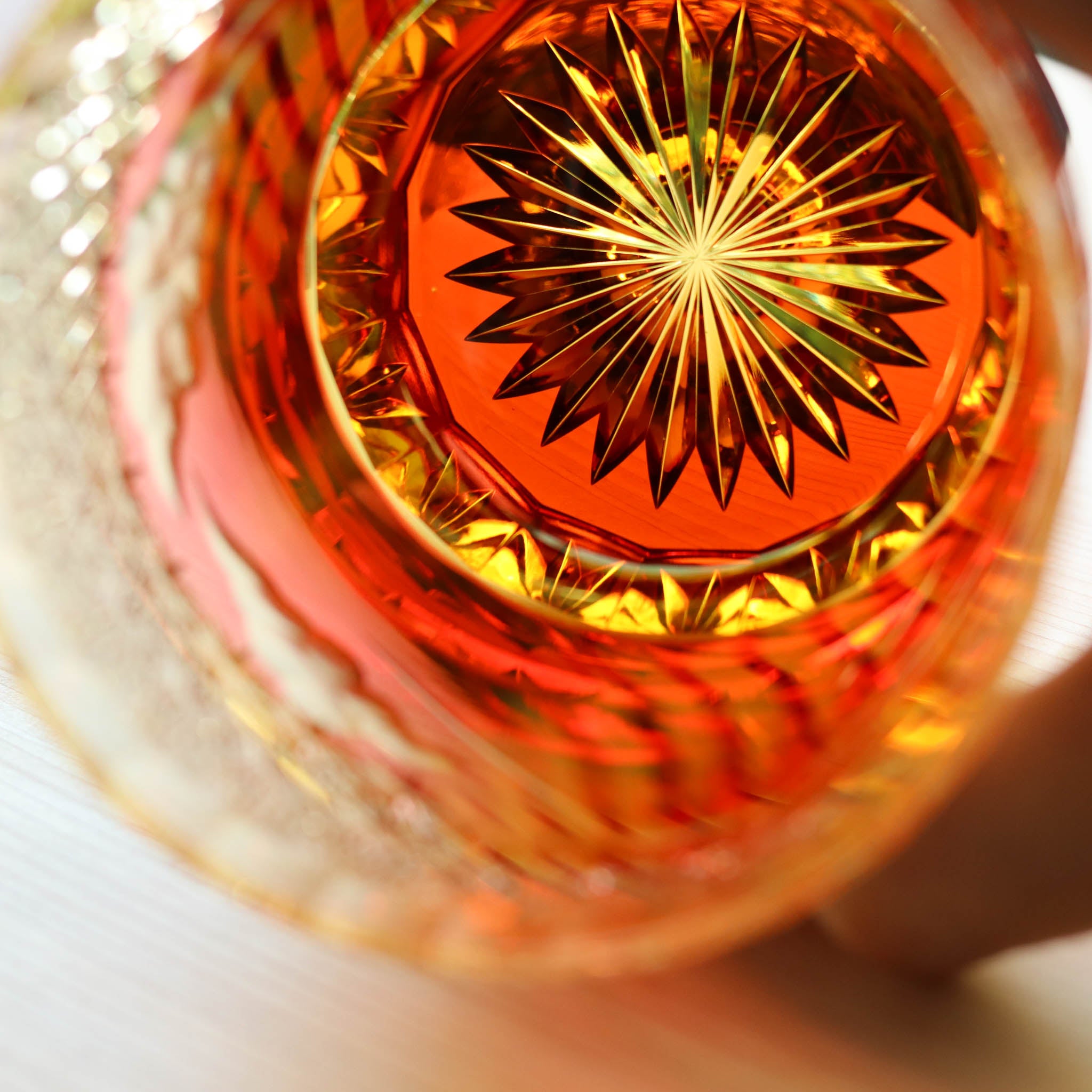 江戸切子 ロックグラス｜山下白雨｜琥珀 金赤｜山田硝子