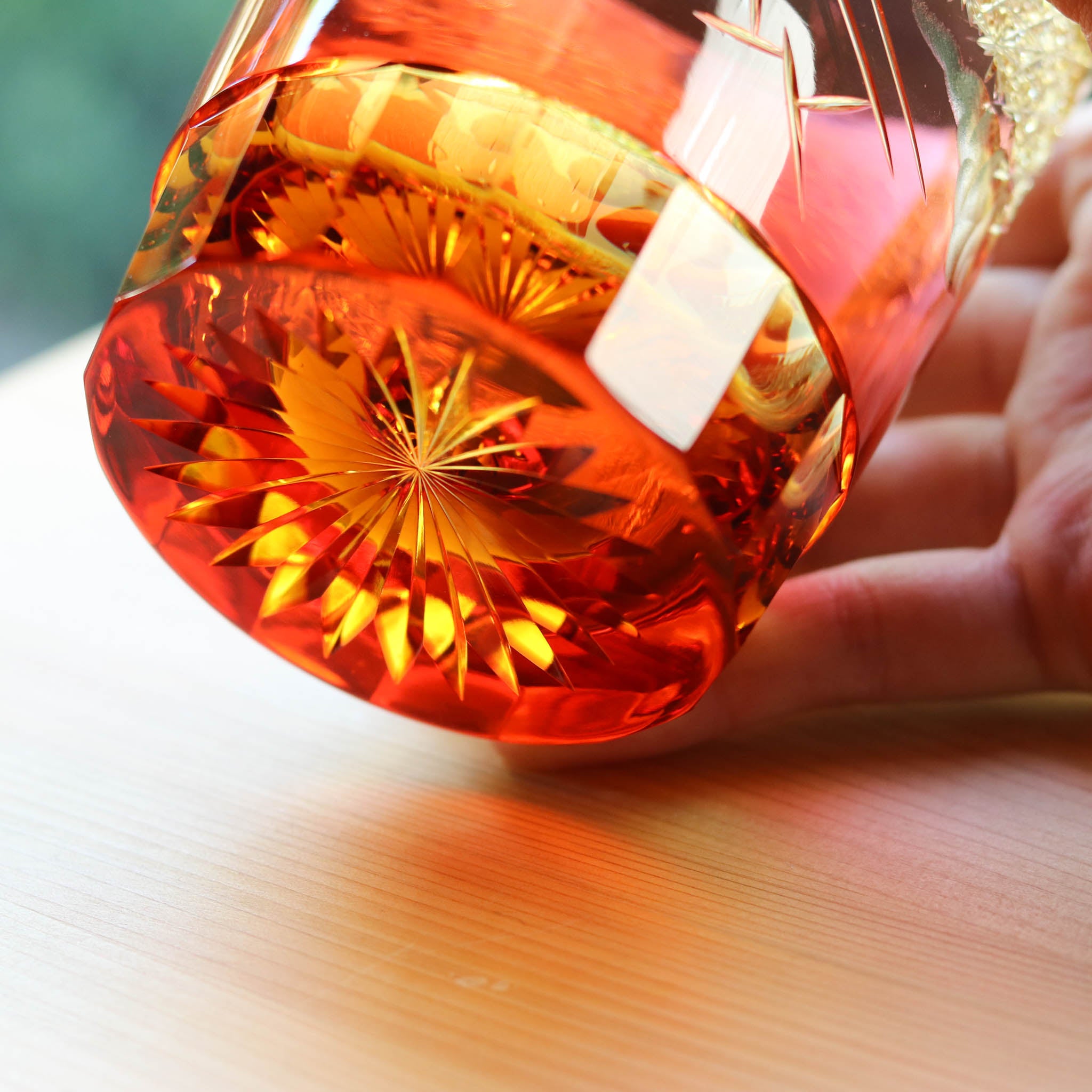 江戸切子 ロックグラス｜山下白雨｜琥珀 金赤｜山田硝子