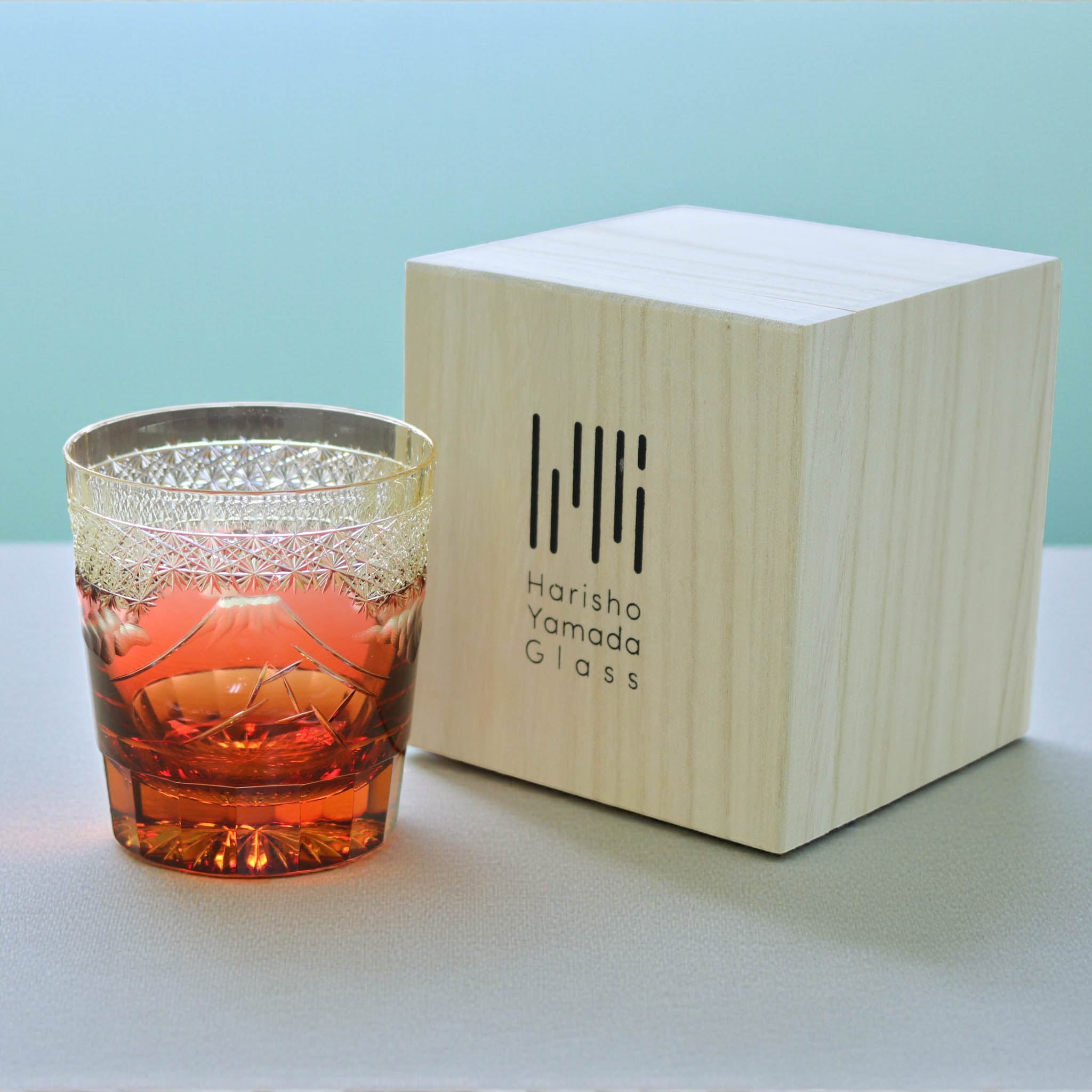 江戸切子 ロックグラス｜山下白雨｜琥珀 金赤｜山田硝子