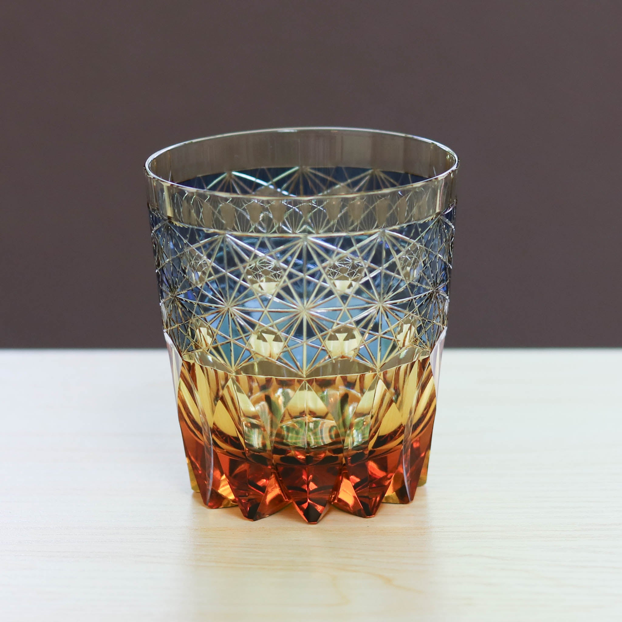 【新価格版】江戸切子アンバークリスタルロックグラス（瑠璃） コップ・グラス・酒器