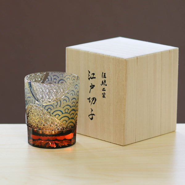 江戸切子 オールドグラス | 波動 ミニ | 琥珀 瑠璃 | 山田硝子
