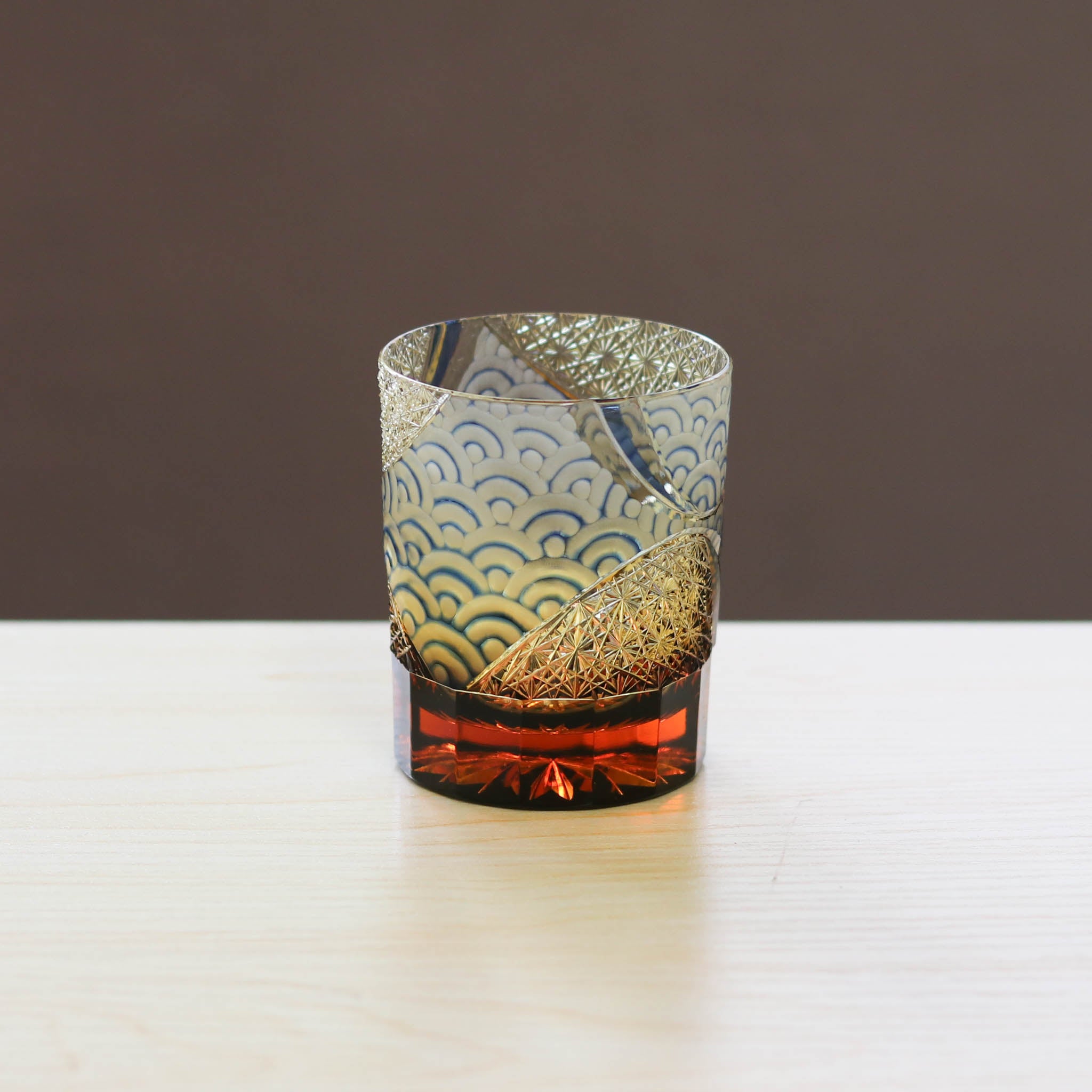 江戸切子 オールドグラス | 波動 ミニ | 琥珀 瑠璃 | 山田硝子