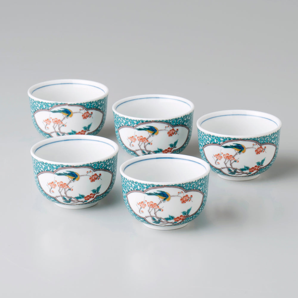 九谷焼 | 汲出五客揃 | 緑彩唐草花鳥