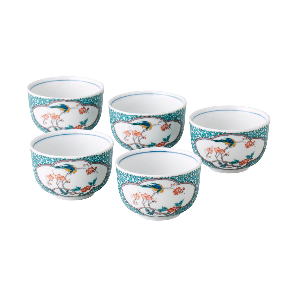 九谷焼 | 汲出五客揃 | 緑彩唐草花鳥