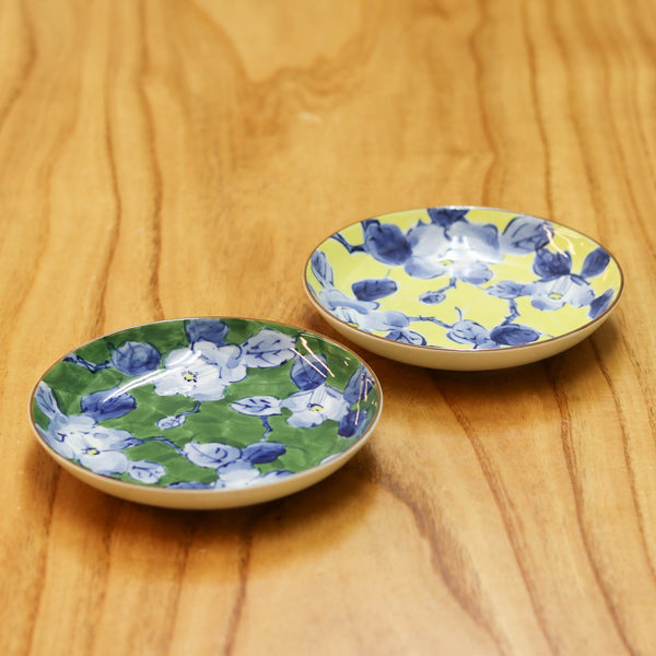 波佐見焼 皿 | 色絵花紋 5寸皿 | 黄・緑 2色セット | 浜陶