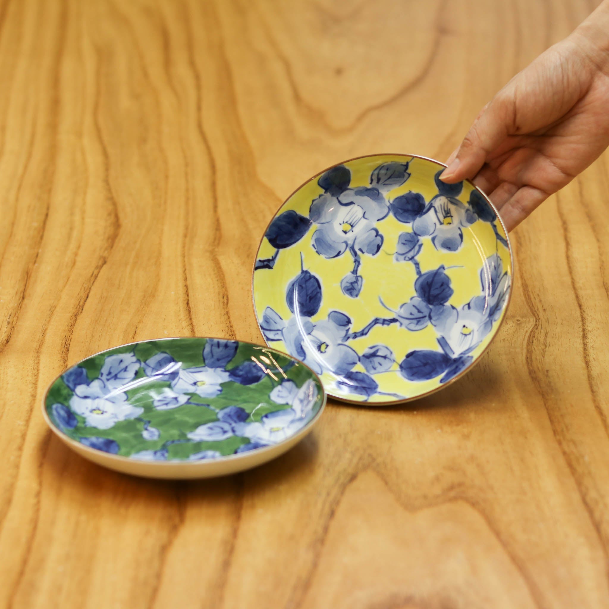 波佐見焼 皿 | 色絵花紋 5寸皿 | 黄・緑 2色セット | 浜陶