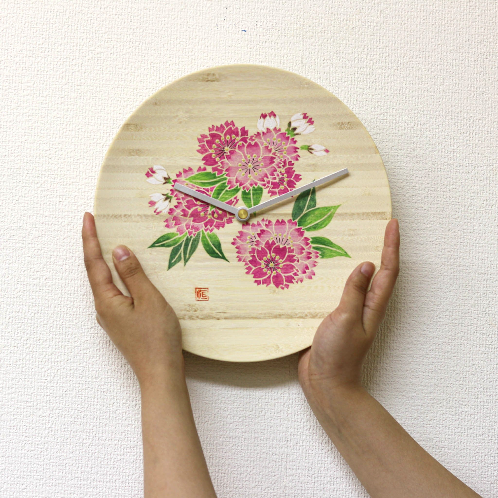 加賀友禅 掛時計 | 手描き木友禅 timeless | 八重桜 | 工房久恒