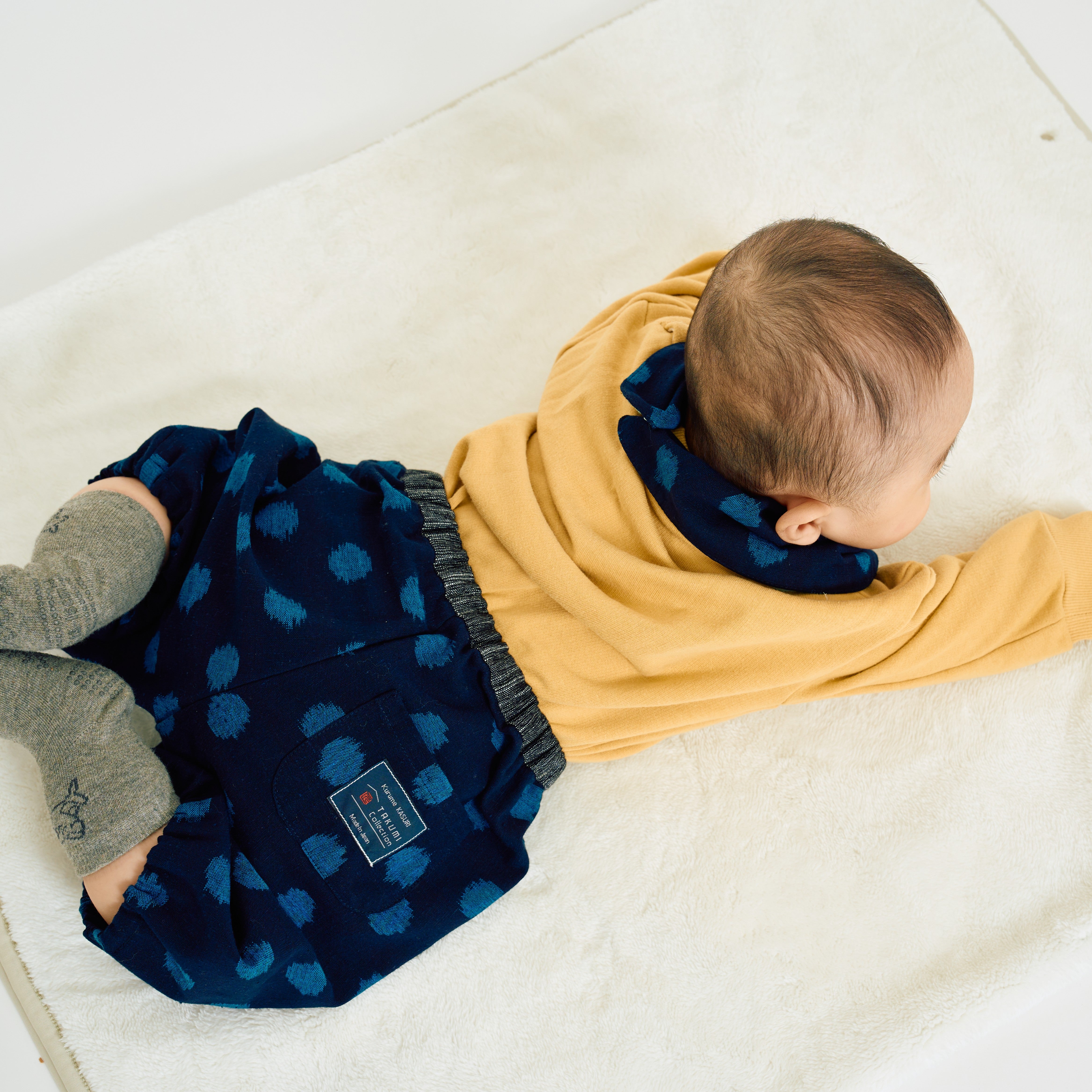 久留米絣 子供用 | もんぺっぺ スタイチーフ | 大玉ブルー | TAKUMI Collection