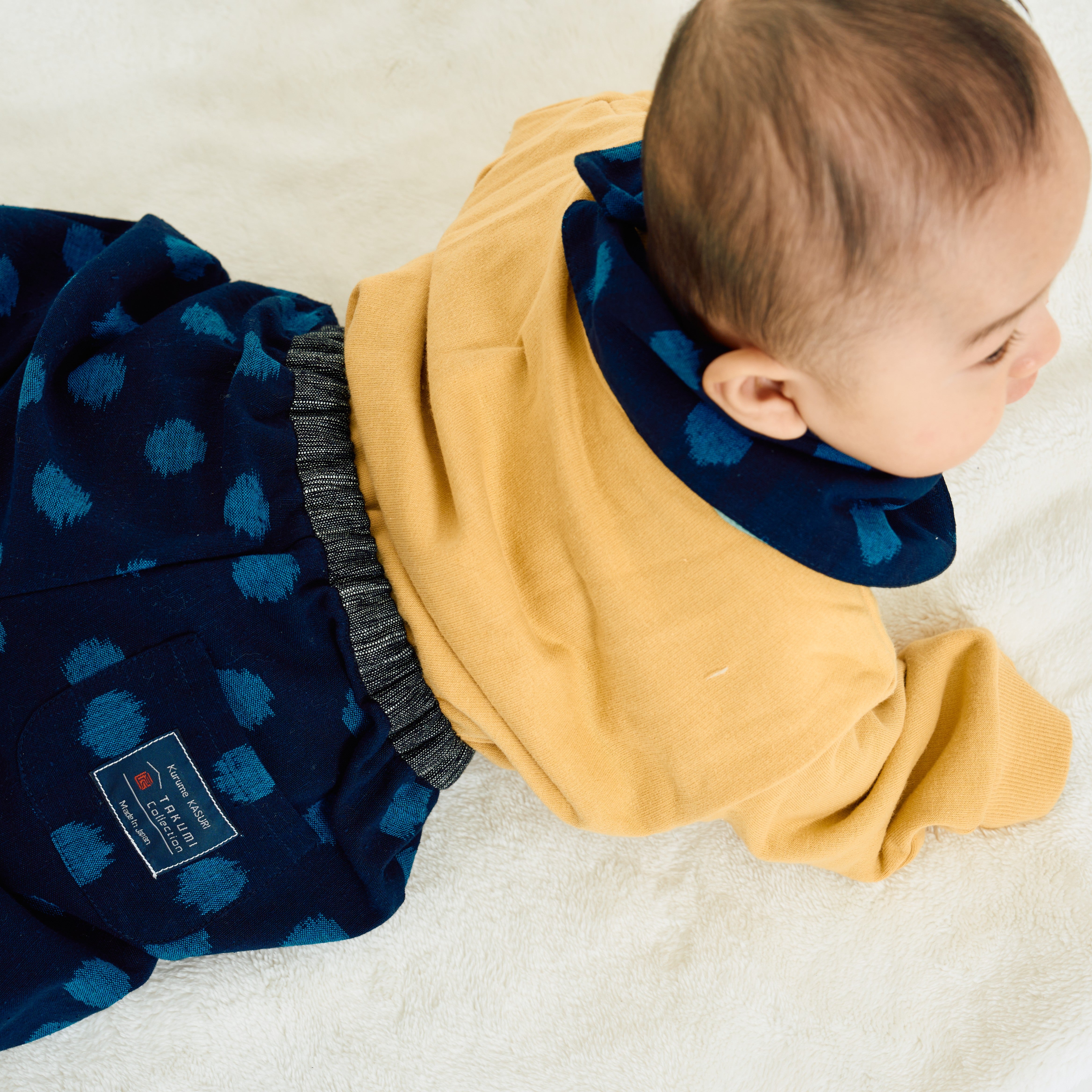 久留米絣 子供用 | もんぺっぺ スタイチーフ | 大玉ブルー | TAKUMI Collection