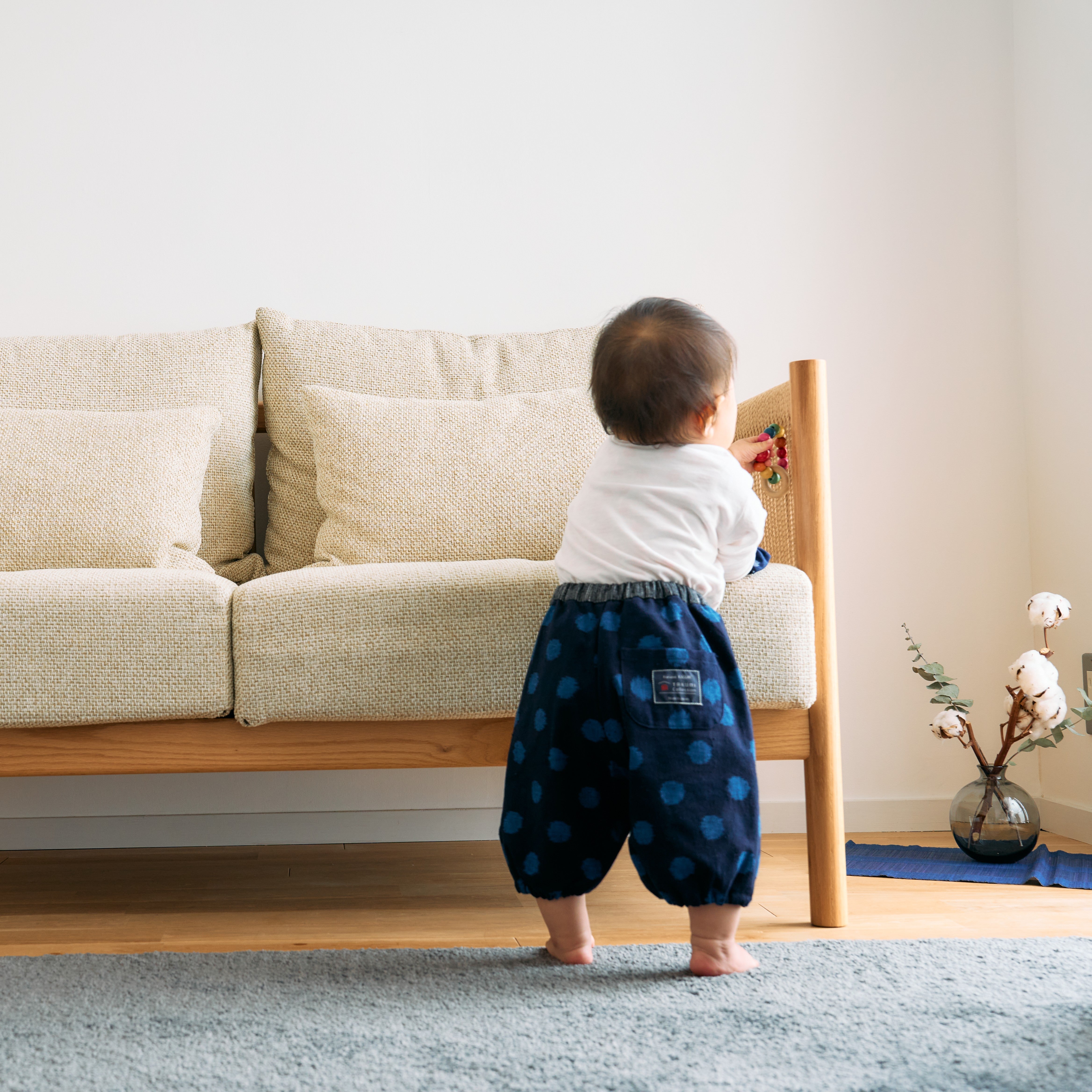 久留米絣 子供用 | もんぺっぺ スタイチーフ | 大玉ブルー | TAKUMI Collection