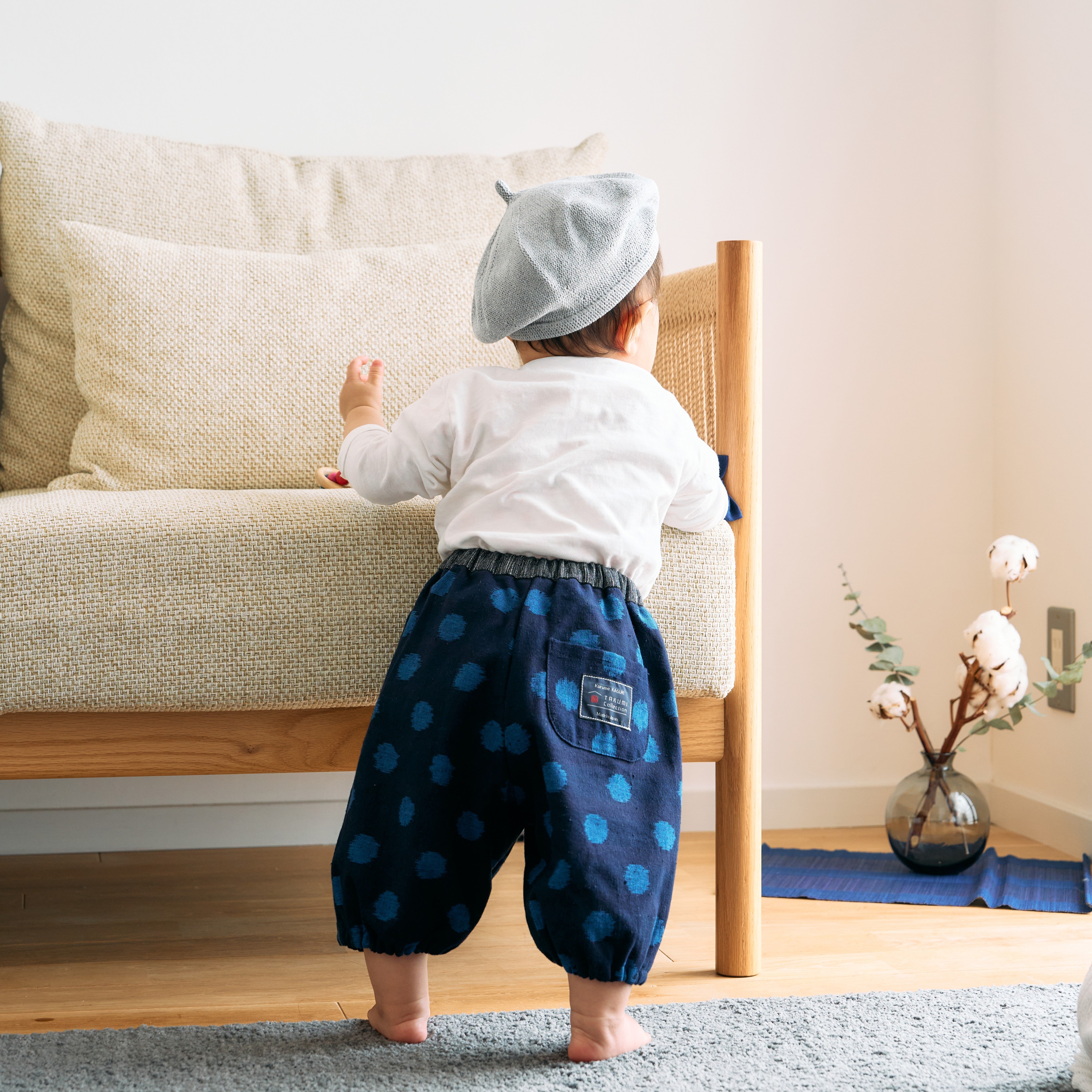 久留米絣 子供用 | もんぺっぺ スタイチーフ | 大玉ブルー | TAKUMI Collection
