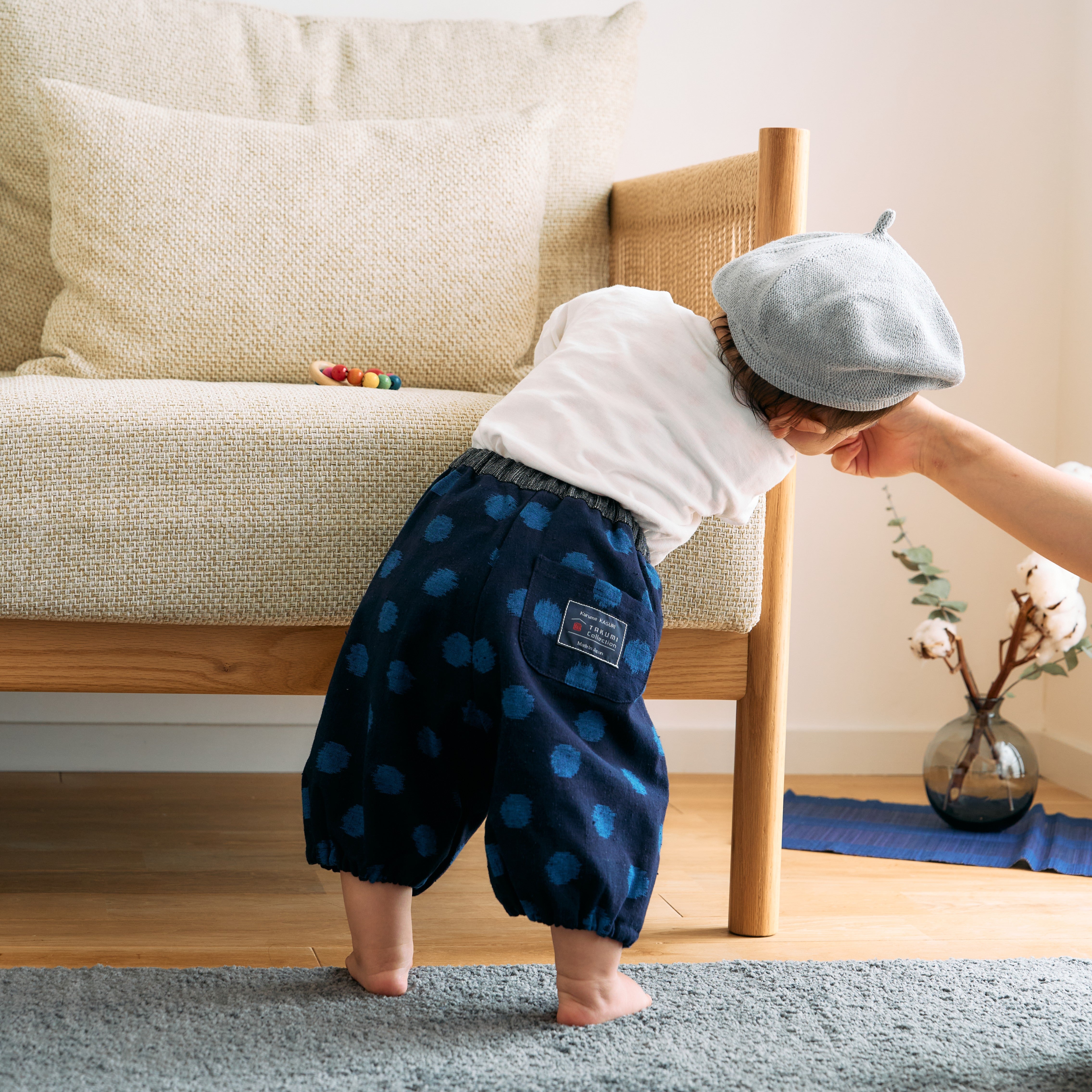 久留米絣 子供用 | もんぺっぺ スタイチーフ | 大玉ブルー | TAKUMI Collection