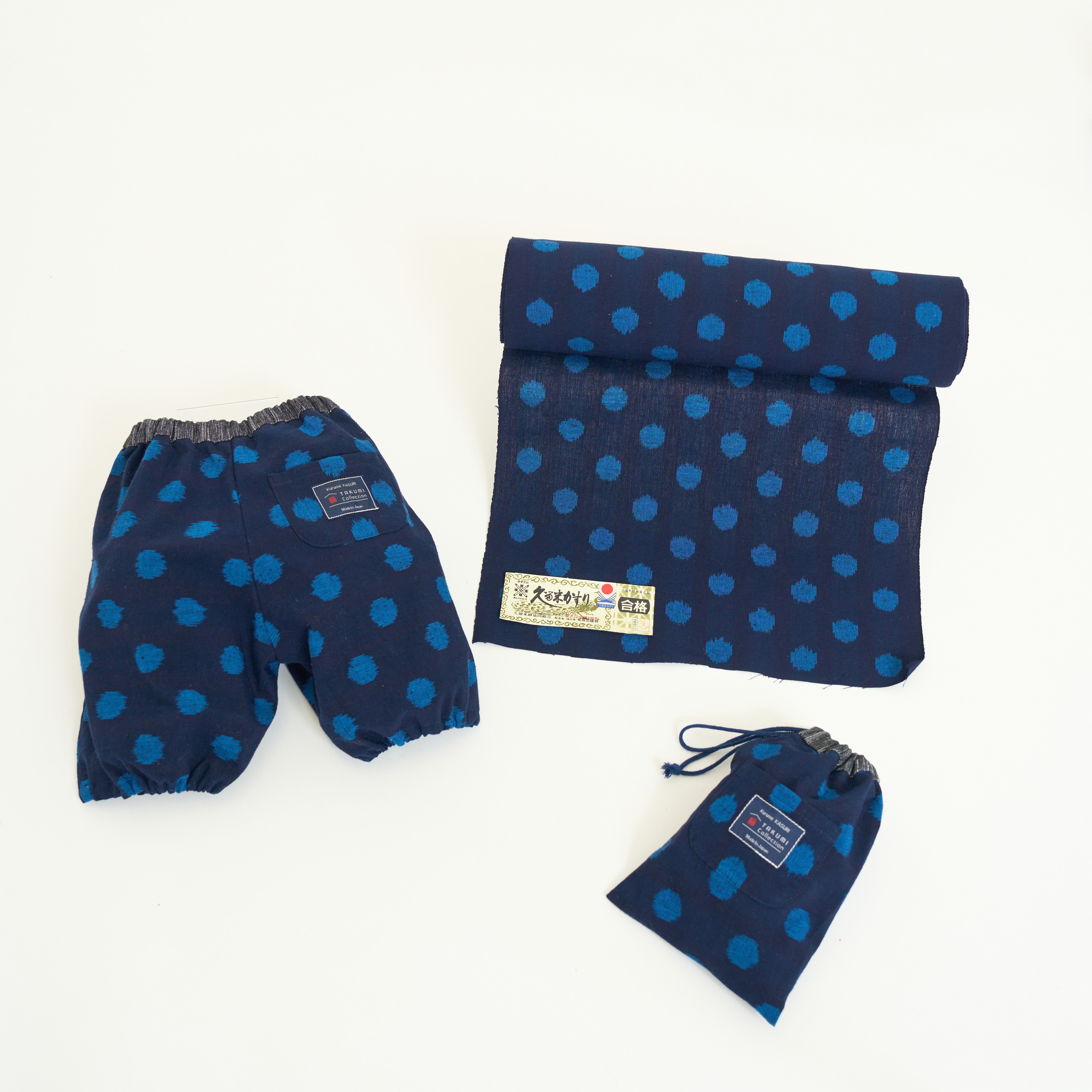 久留米絣 子供用 | もんぺっぺ スタイチーフ | 大玉ブルー | TAKUMI Collection