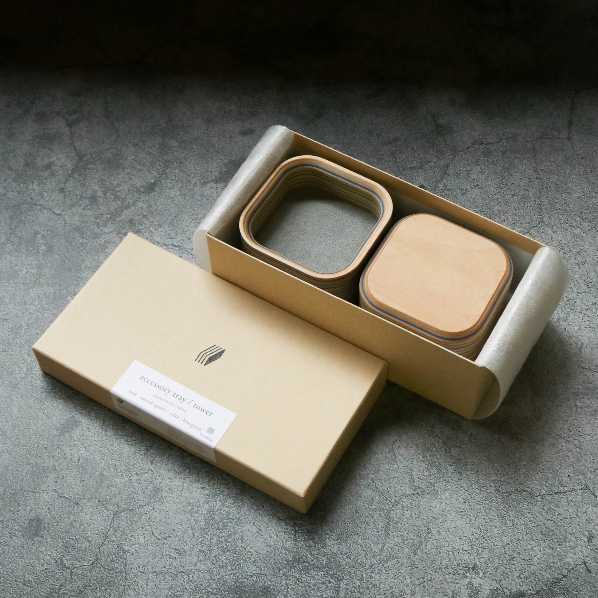 木工品 トレー | tower - round square | blue-green | PLYWOOD laboratory