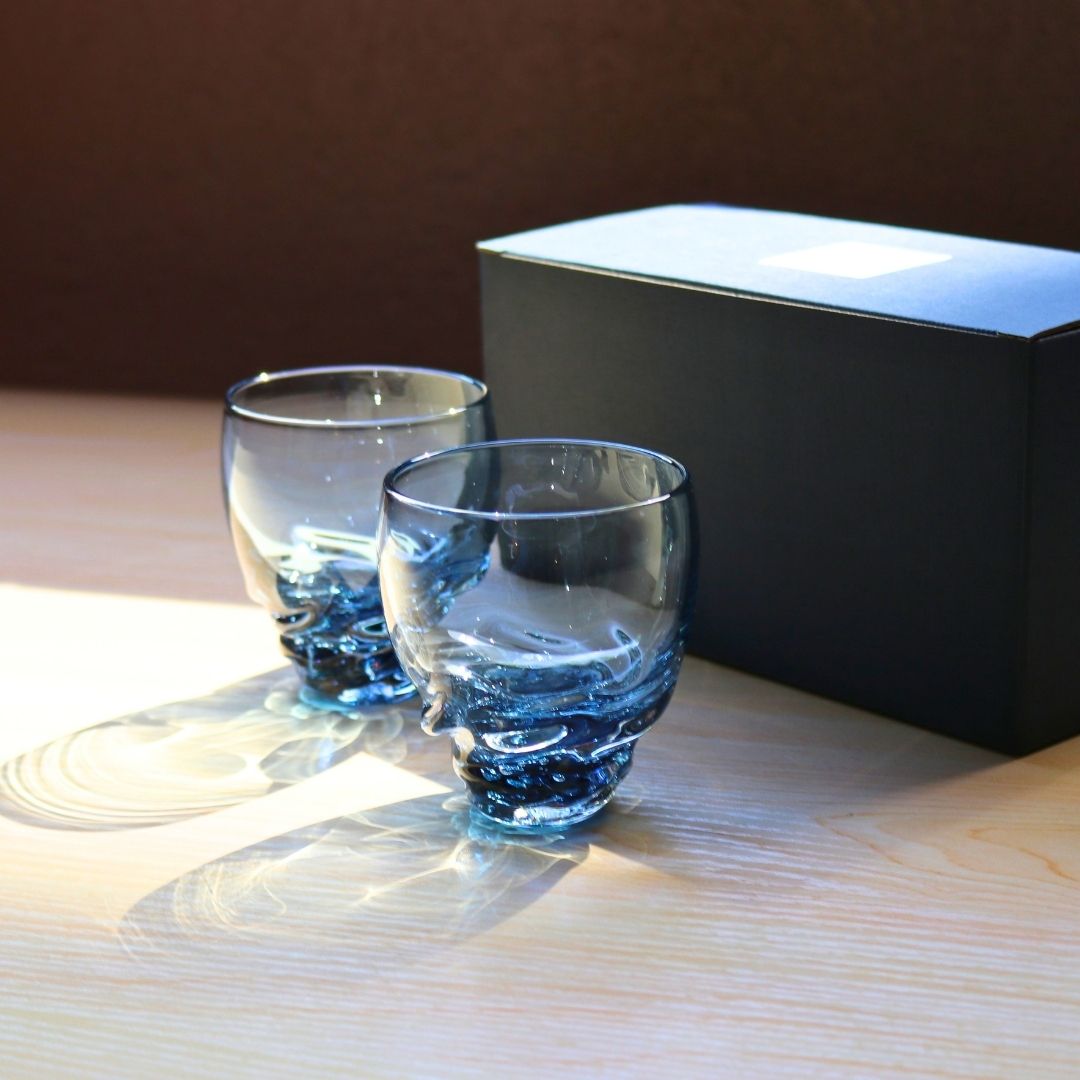 フリーグラス ペア | 能登藍 のとブルー | 流 | 能登島ガラス工房