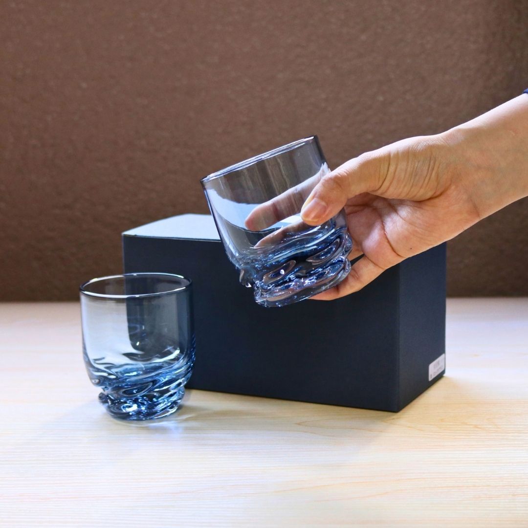 ロックグラス ペア | 能登藍 のとブルー | 流 | 能登島ガラス工房
