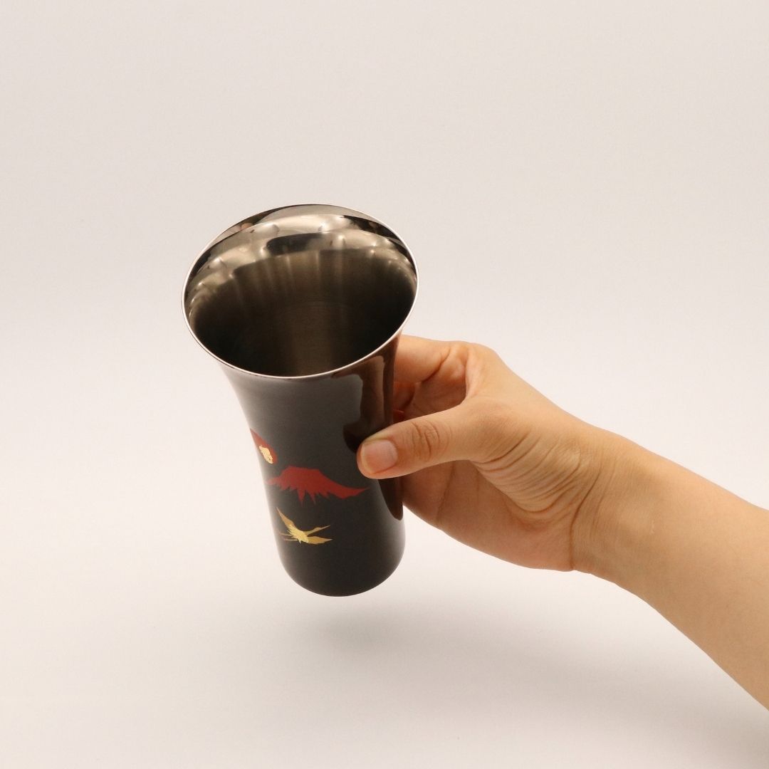 山中塗 カップ | 漆磨 | 赤富士に鶴 シングルカップL | ウチキ