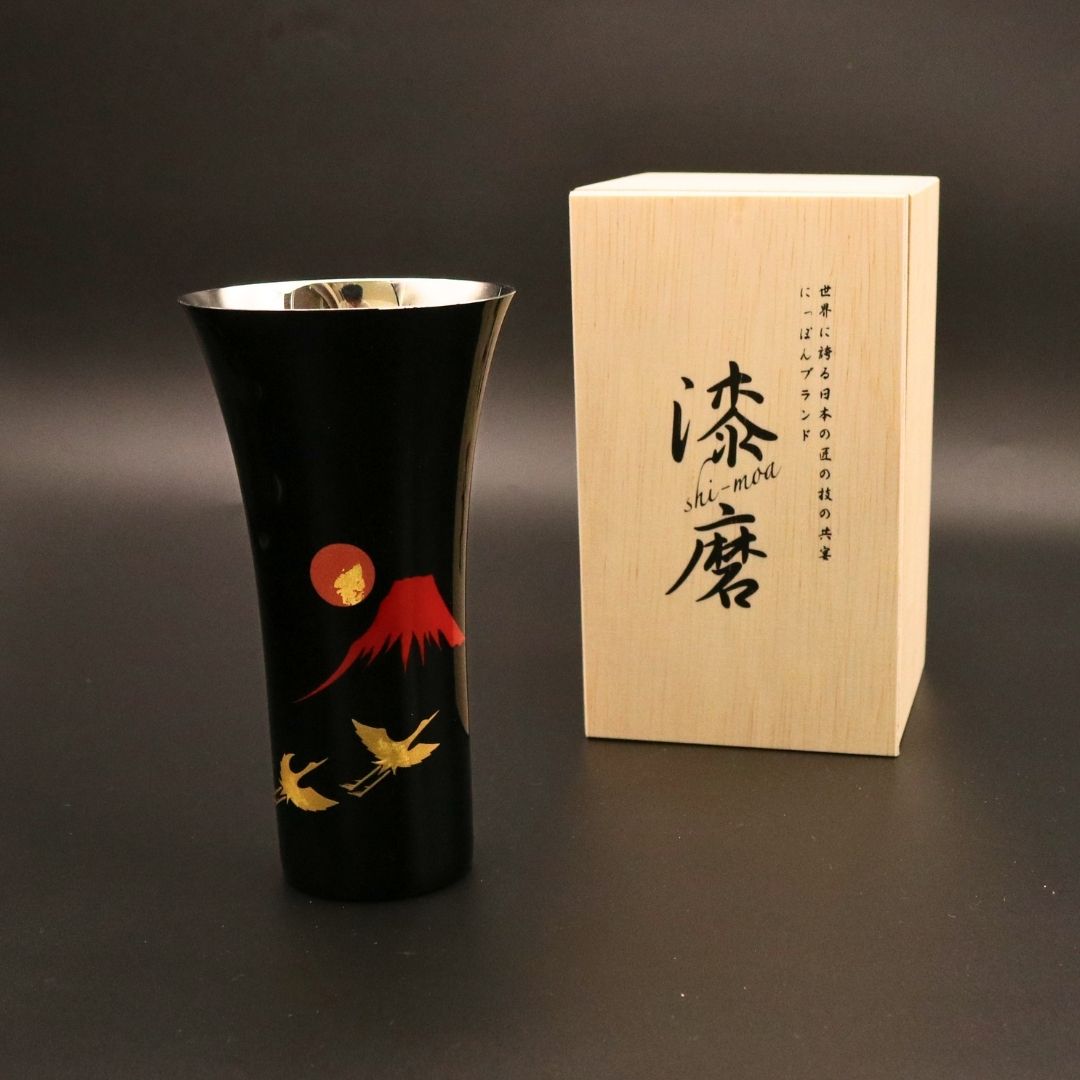 山中塗 カップ | 漆磨 | 赤富士に鶴 シングルカップL | ウチキ