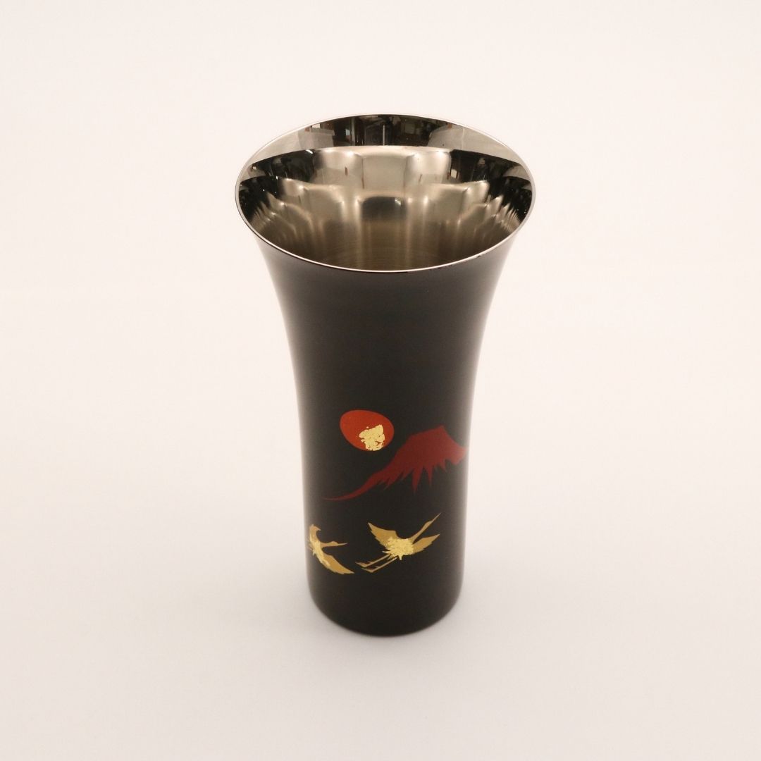 山中塗 カップ | 漆磨 | 赤富士に鶴 シングルカップL | ウチキ