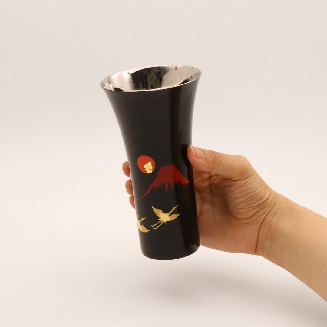 山中塗 カップ | 漆磨 | 赤富士に鶴 シングルカップL | ウチキ