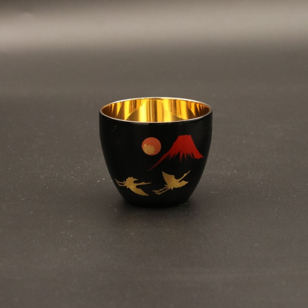 山中塗 カップ | 漆磨 | 赤富士に鶴 2重ぐい呑 | ウチキ