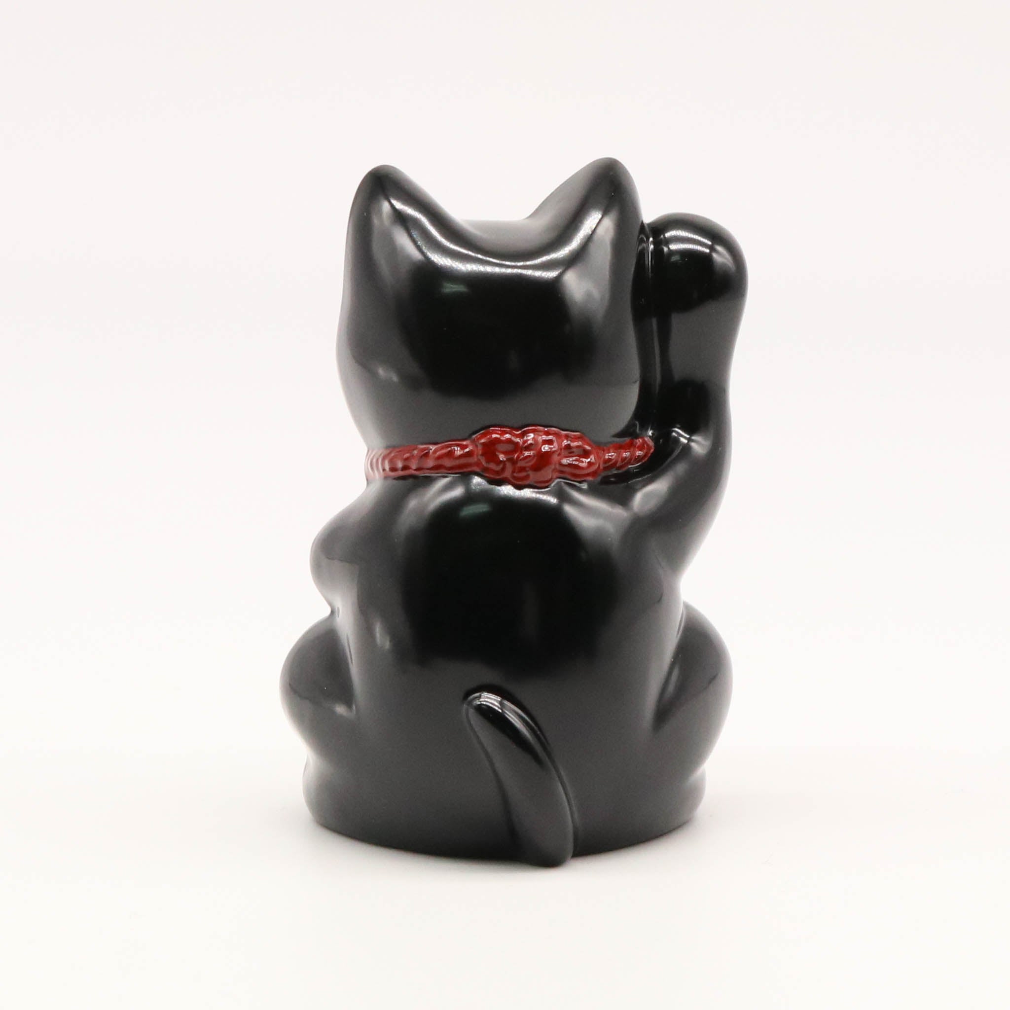 黒漆／置物／ペア／猫／招き猫／木製／縁起物／アンティーク／ヴィンテージ【２点】 銀雅堂の縁起物 招き猫 黒漆・本錫 招き猫 招猫 福猫 黒猫 縁起物