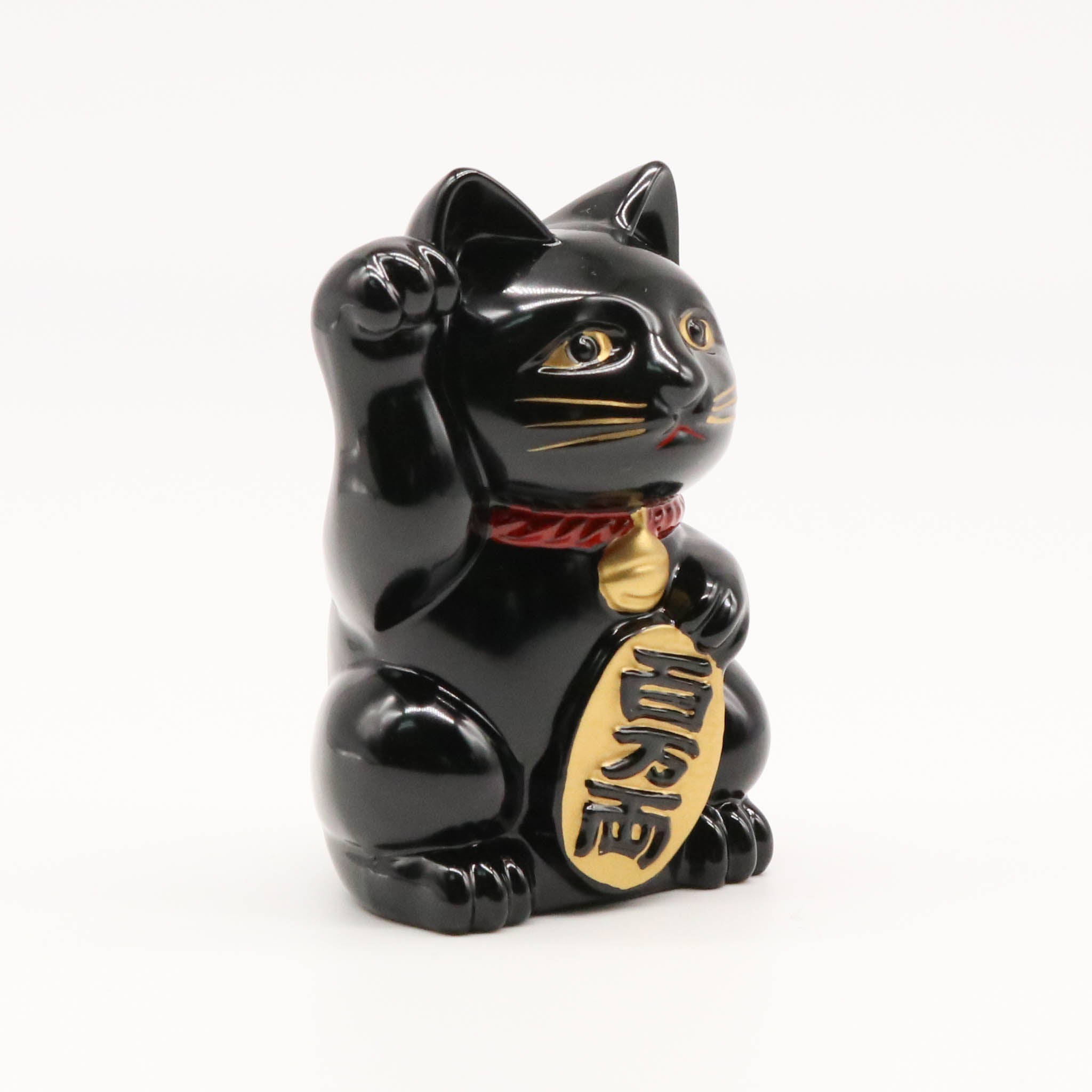 【美品】ねこ　黒猫　招き猫　石製　置物　インテリア　工芸品　美術品　A2816 高岡銅器 | 招き猫 | 黒漆・金蒔絵仕上げ | 銀雅堂