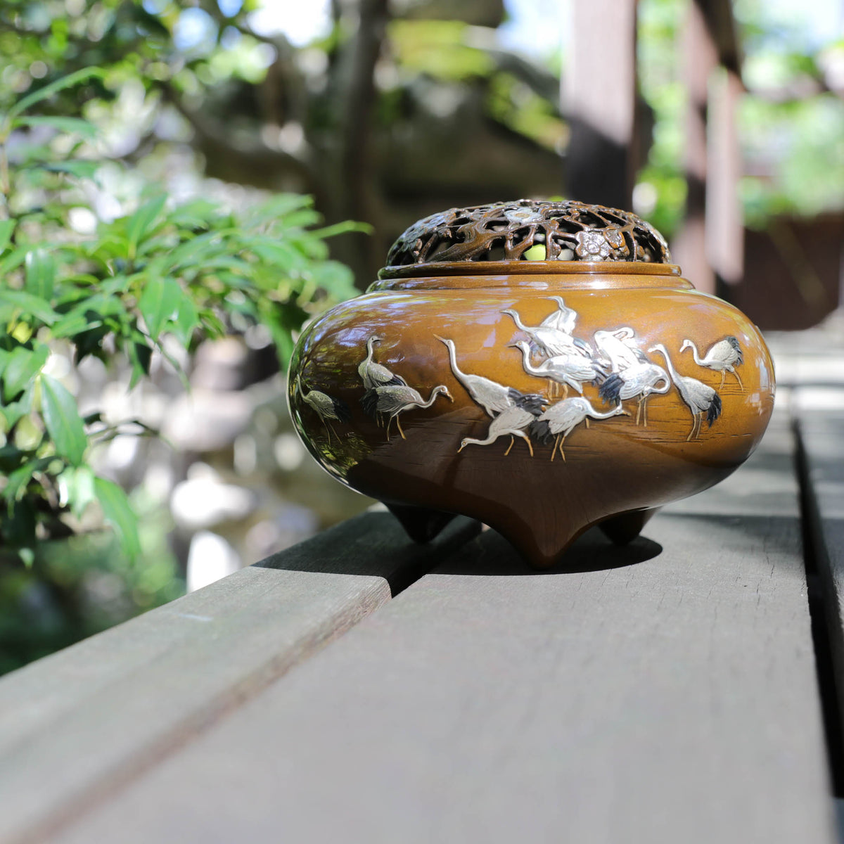 香炉 陶器製 鶴 サイズ縦4センチ諸江屋オリジナル 九谷焼 4寸菊皿 吉田 