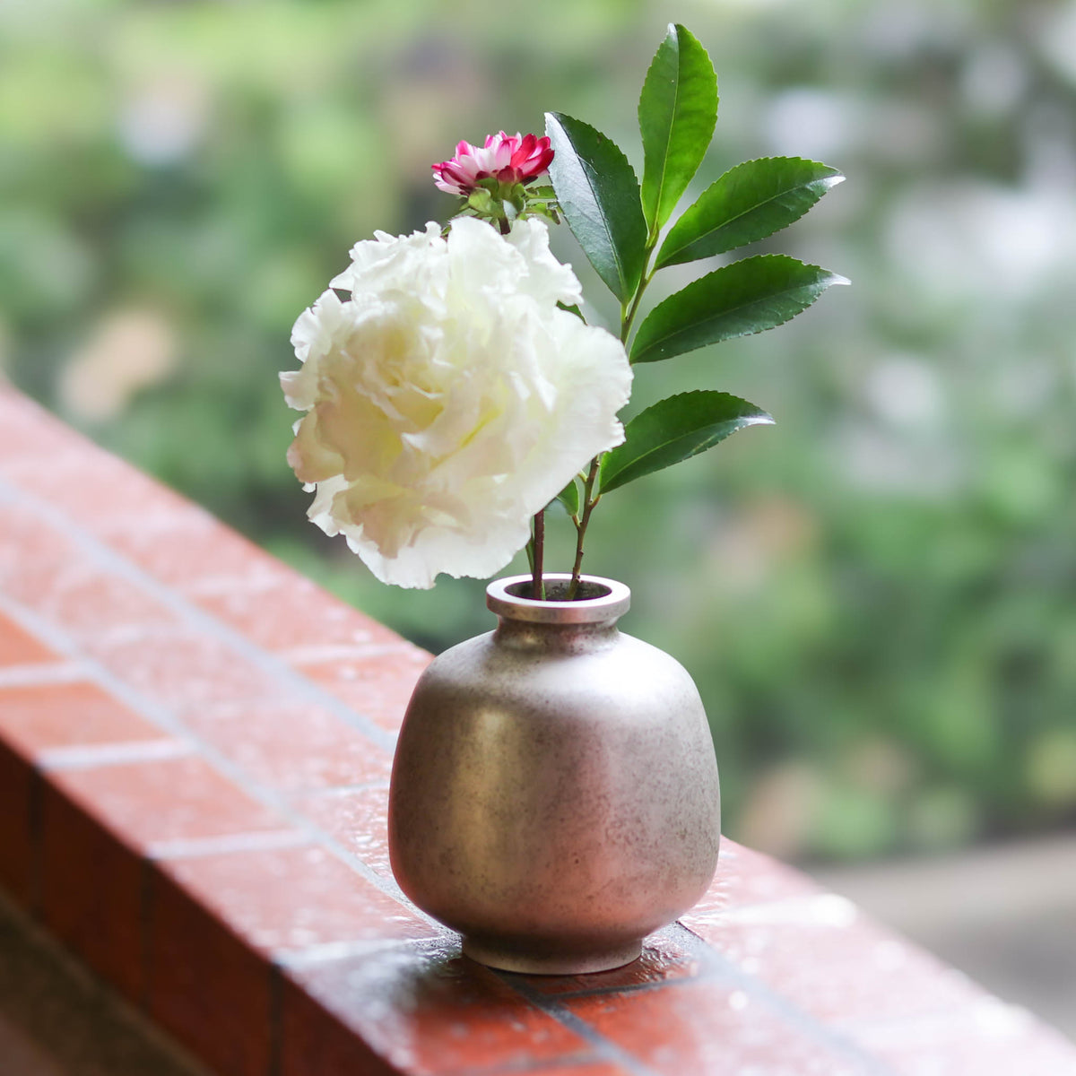 U529【自宅保管品】晴山 青銅色 鋳銅花瓶/壺/花入/花器/華道具/