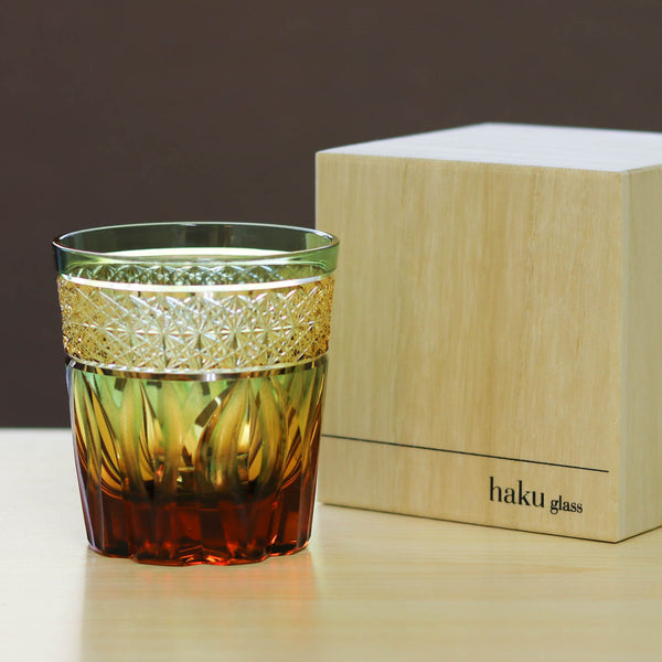江戸切子 ロックグラス |   hibana火華 |琥珀・緑 | haku硝子