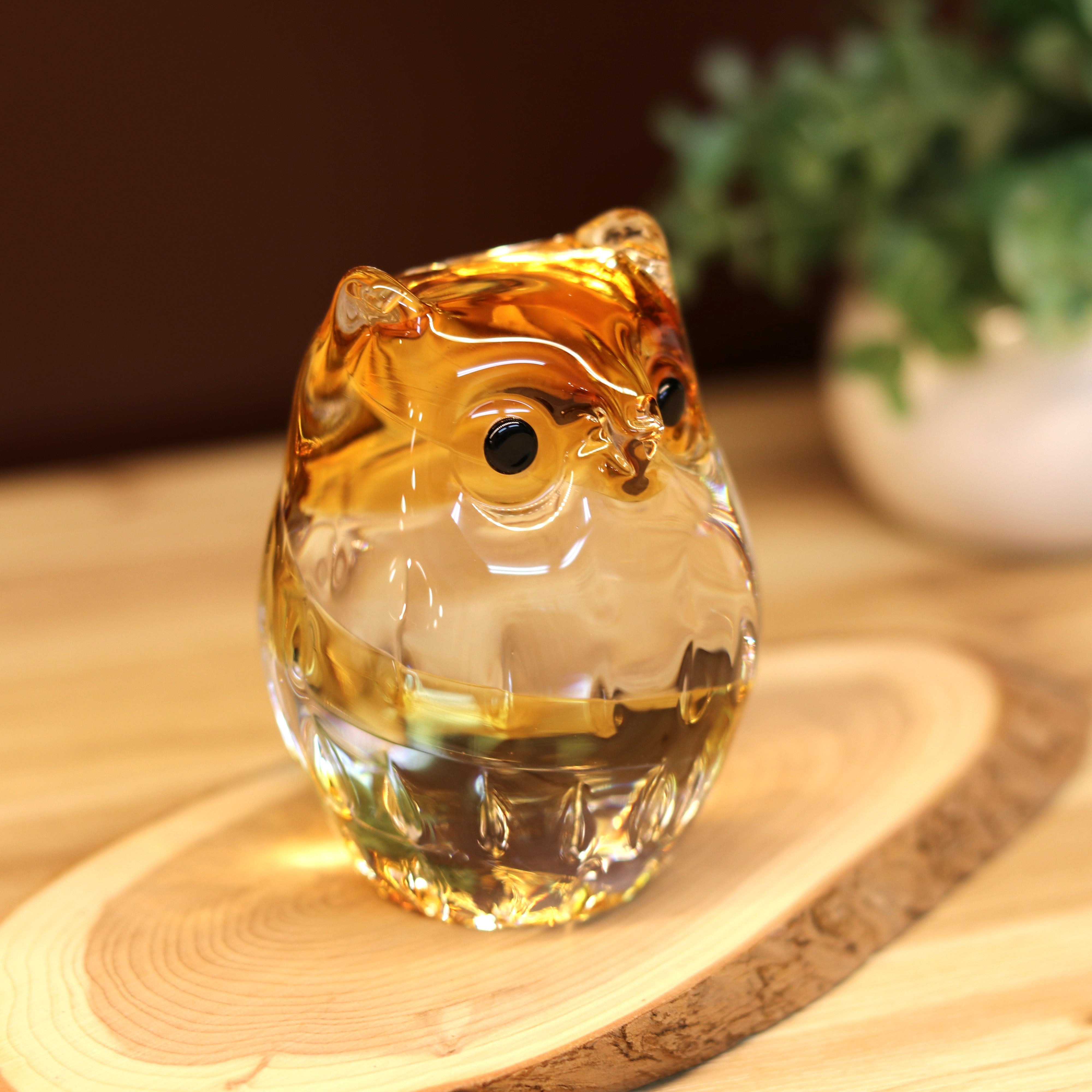津軽びいどろ 置物 | ふくろう | 子ふくろう アンバー | 北洋硝子